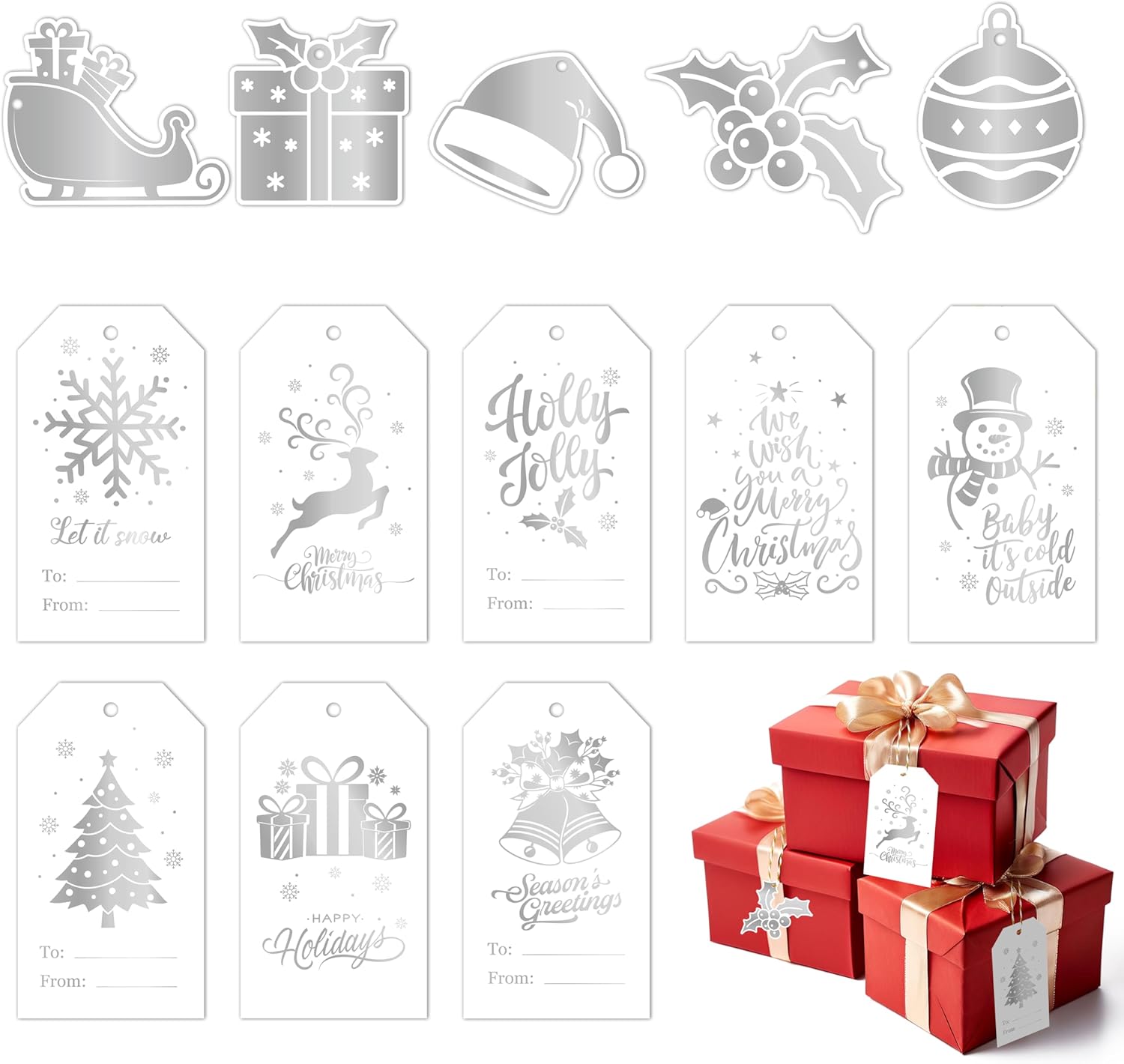 K1tpde Sliver Christmas Gift Tag - 137PCS Xmas Gift Tag with 30m Hemp Rope Merry Christmas Hanging Paper Tag with String Decor for Xmas Tree Winter Holiday Wish Label for Gift Wrapping Present