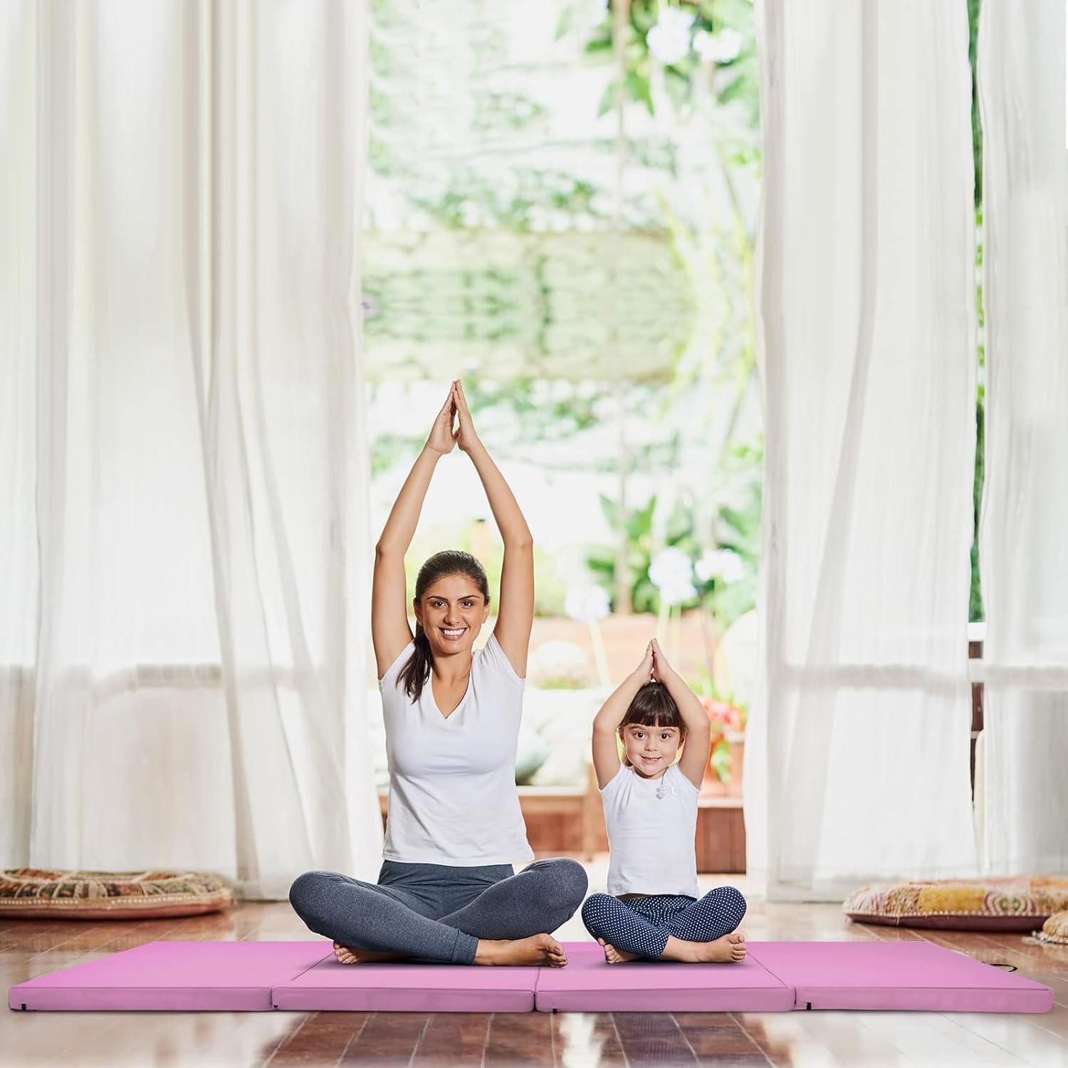 GYMAX Esterilla de Gimnasia Plegable, Antideslizante y Resistente a Desgarros, con Funda de Poliuretano y Asas de Transporte, Esterilla de Fitness para Yoga, Pilates y Entrenamiento
