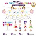 Festiko® My First Tooth Combo - 10 Pcs (Banner + Cake & Cupcake Toppers), Decoration Items for Baby, 1st Tooth Photoshoot gallery image