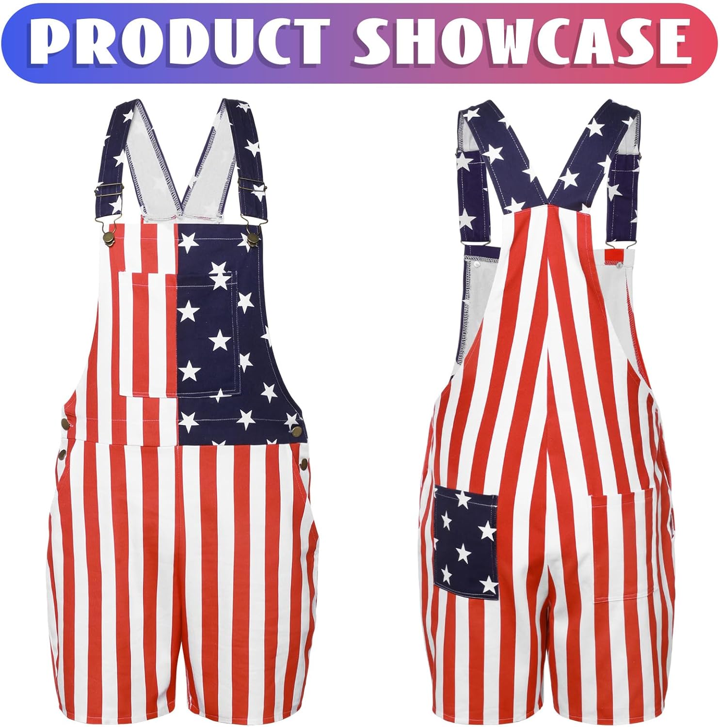 American Flag Overalls Men,Red White and Blue American Flag Shorts,4th of July Overalls for Men