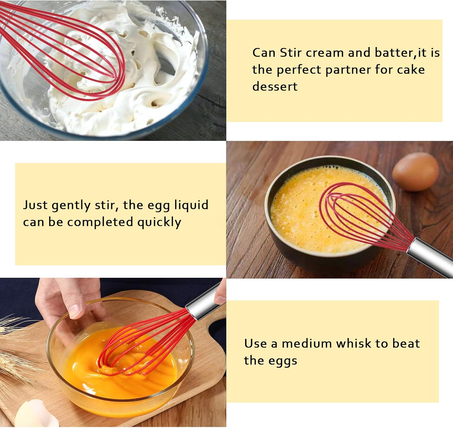 3 Pack Silicone Whisks for Cooking, Mini Whisk 8 Inches +10 Inch +12 Inch, Silicon Whisk Hand Mixer, Kitchen Whisk, Egg Small Balloon Whisk, Suitable for Mixing, Egg Beating, Beating