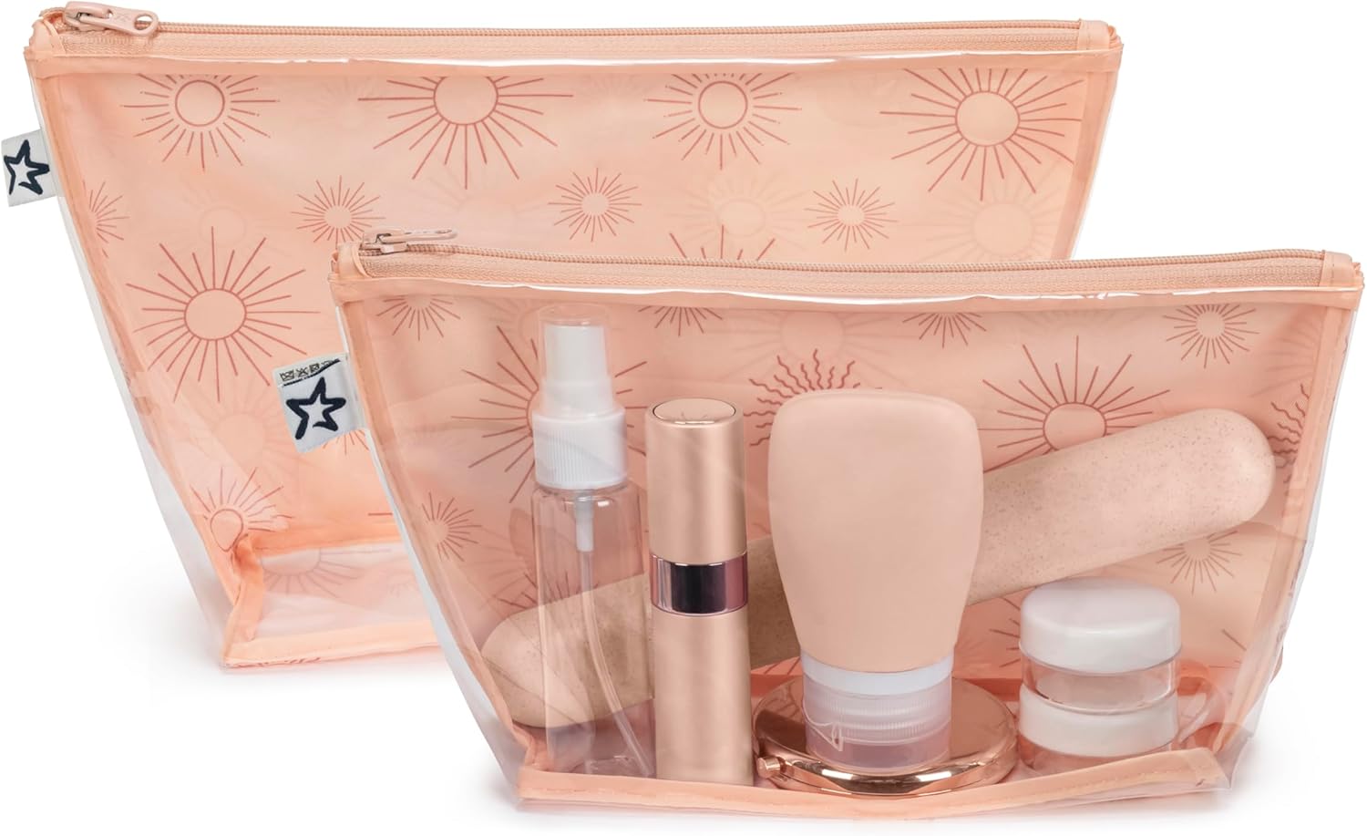 Tiny Twinkle Mess-proof Travel Bags, Airline Compliant, Zipper Closure, Clear Front Pouch, Diaper Bag Packing, Toiletry or Cosmetics Organizer 2 Pack Set (Shine)