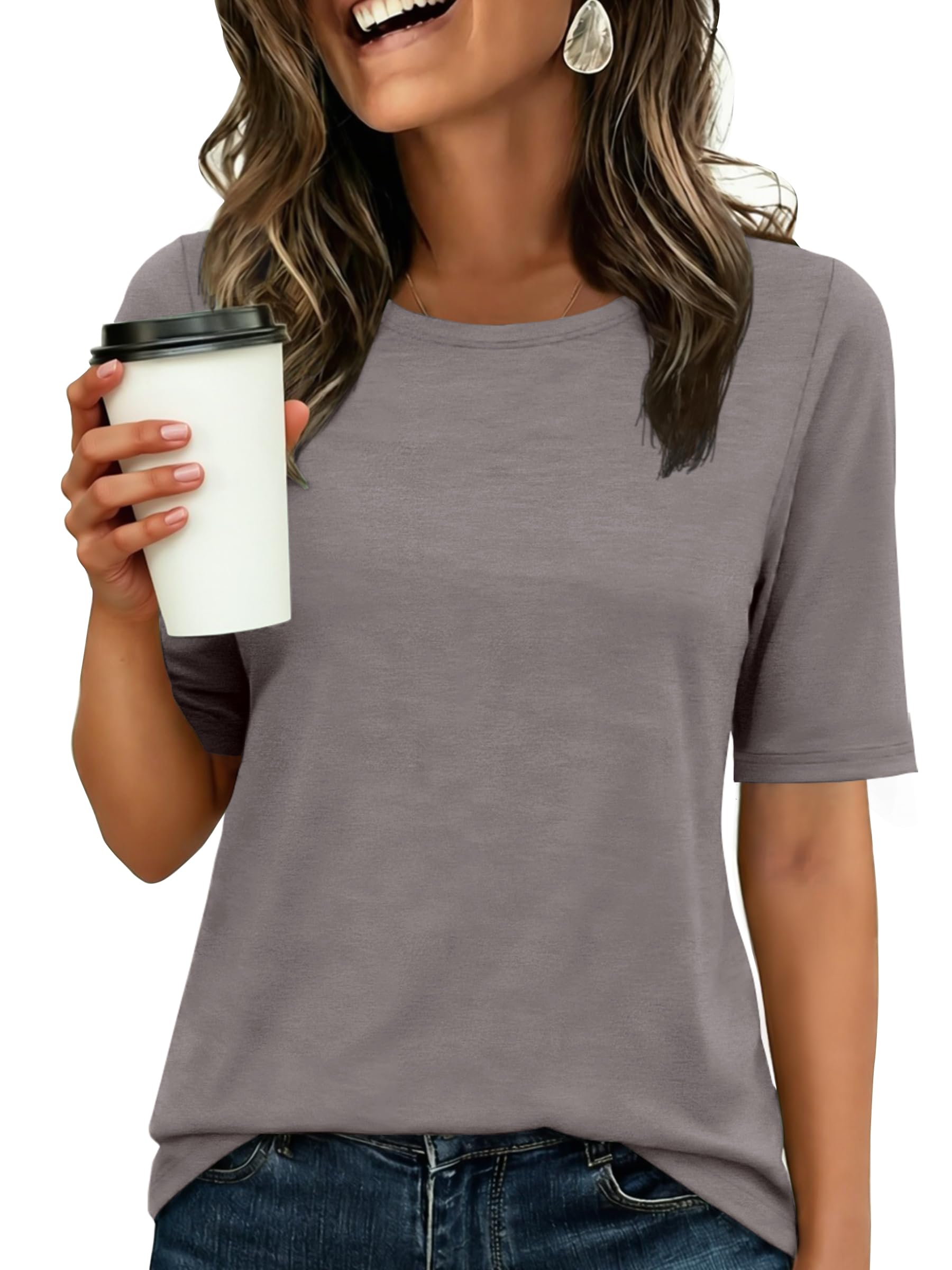 ANRABESS Womens Half Sleeve Tops Crewneck Shirts Basic Fit Tee Trendy 2026 Spring Summer Business Casual T-Shirts