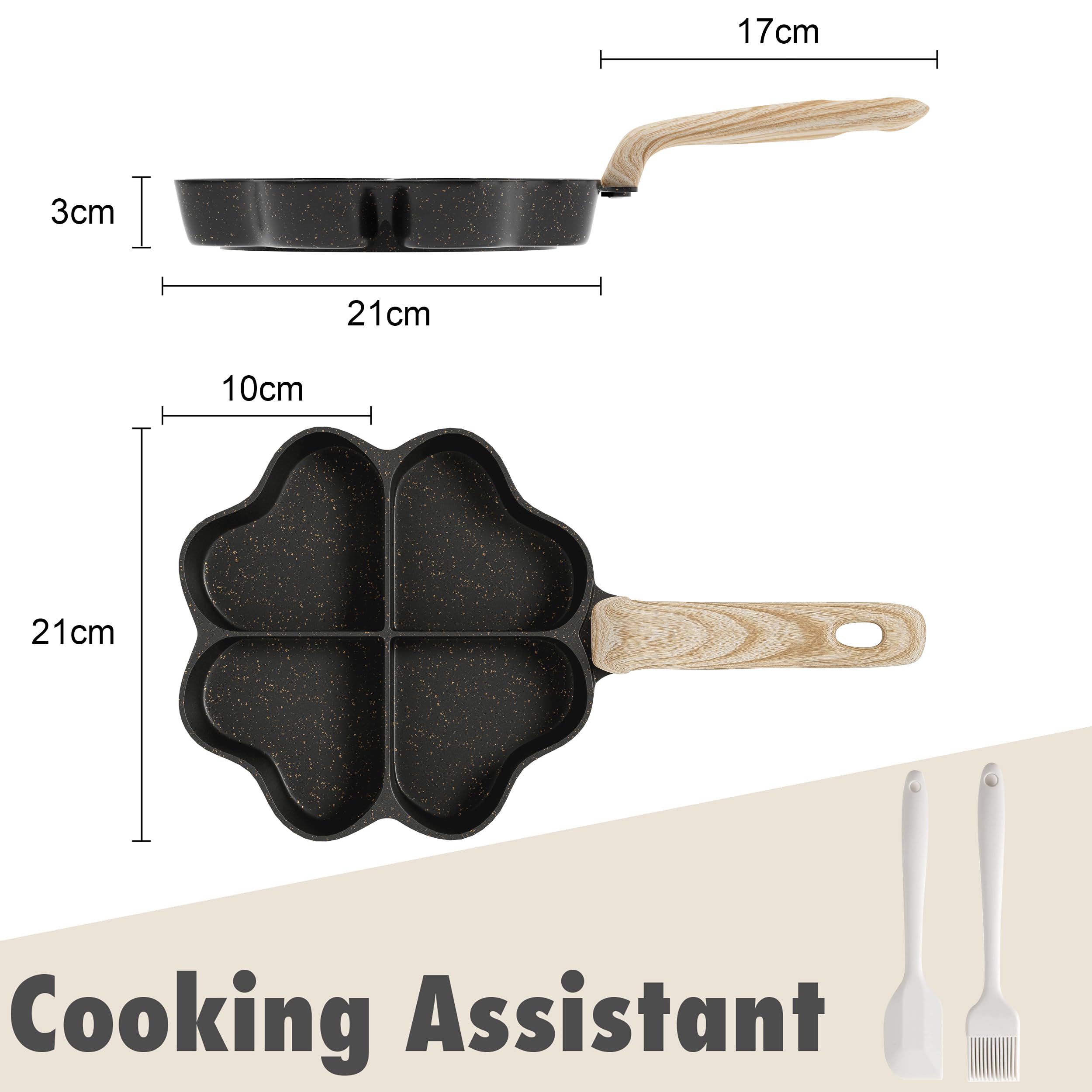 RIOVARM Antiadhésif Poêles à omelette Induction Poêle à frire 4 trous En forme de cœur Poêle à oeufs Granit Petites casseroles Créative Mignon Saine Crêpe Poêle pour le petit déjeuner sans PFOA - 3