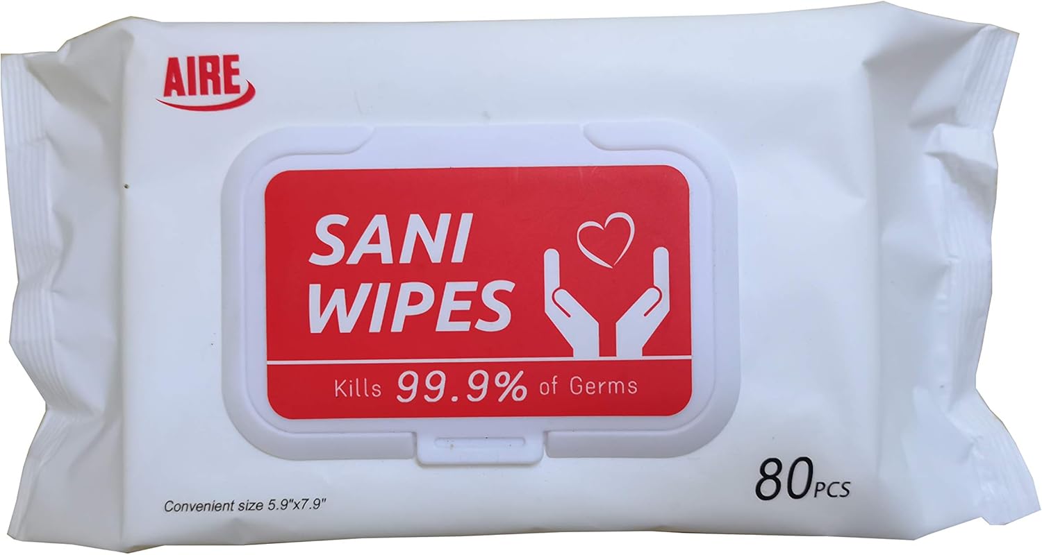 Amazon Com Aire Sani Wipes Antiseptic Sanitizing Wipes With Bzk Alcohol 80 Wipe Soft Pack Fragrance Free Safe For Hands Great For Car Home Work School 80 Beauty