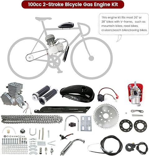 Miniatura 4 de DDBESSIC 100cc Bicycle Engine Kit 2 Stroke Upgraded Bicycle Motor Kit Bike Modified Full Air-Cooling Motor Bike Modified Set for 26inch28inch Bikes