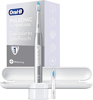 Oral-B Pulsonic Slim Luxe 4500 Elektrische Schallzahnbürste/Electric Toothbrush, 2 Aufsteckbürsten, 3 Putzmodi für Zahnpflege + gesundes Zahnfleisch, Reiseetui, Designed by Braun, Platinum