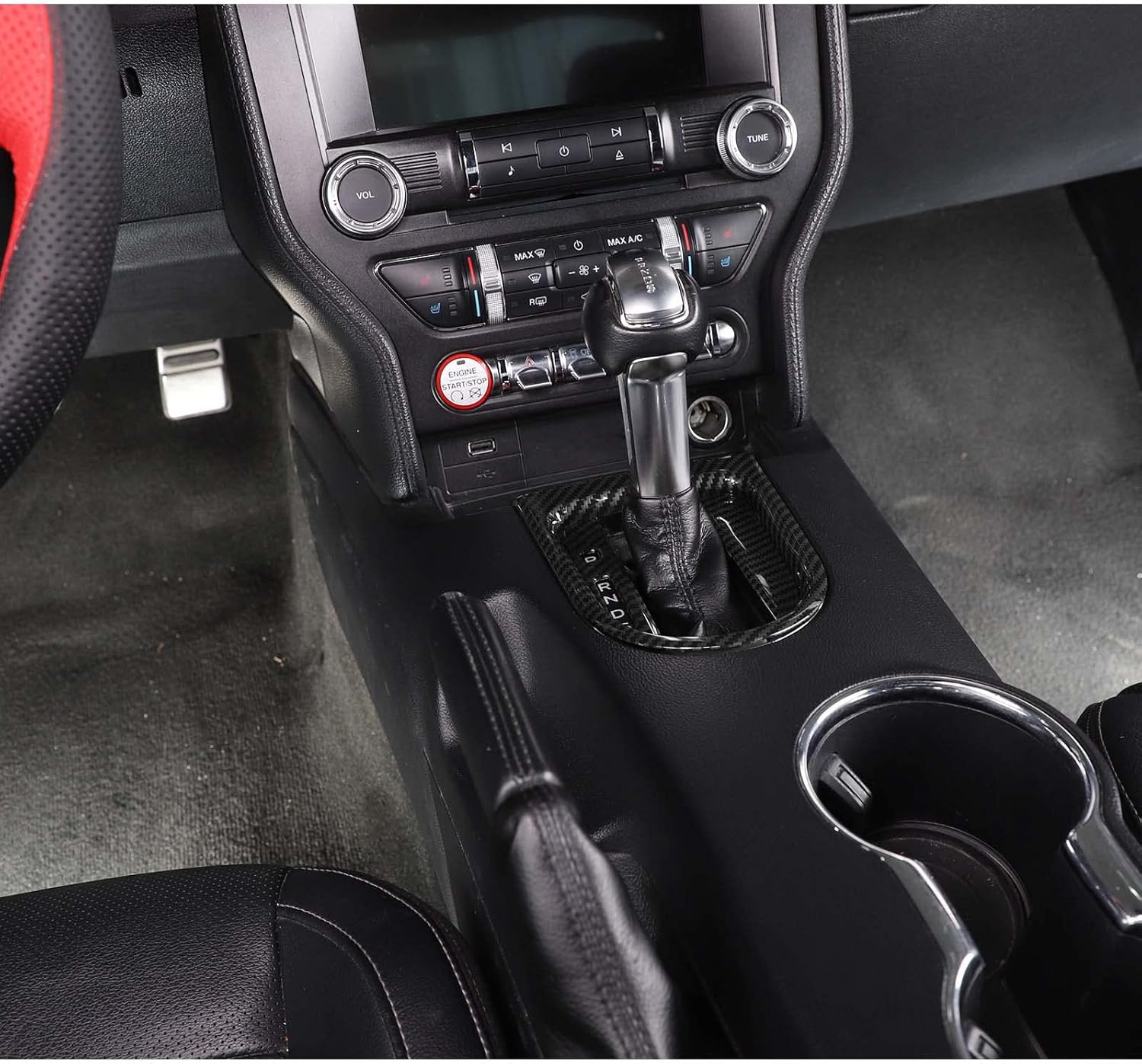 Hoolcar Interior Gear Cover Accessories Compatible with 2015-2022 Ford Mustang, Carbon Fiber