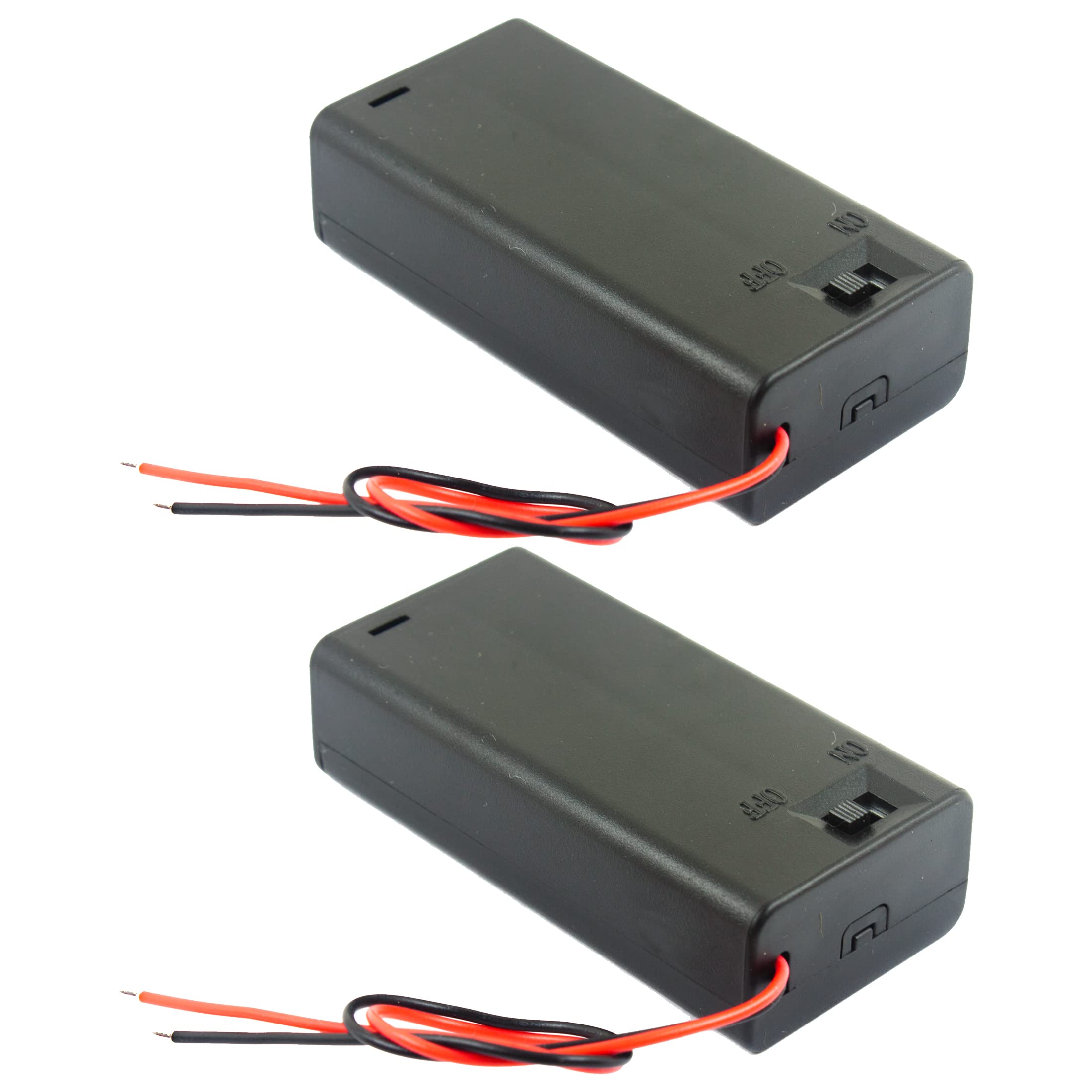 jujinglobal 2pcs 2 x AA 1.5V (Total: 3V) Battery Holder Box Case with On/Off Switch Plastic ABS Storage for Electronic DIY Leads 2X Slots and Wires