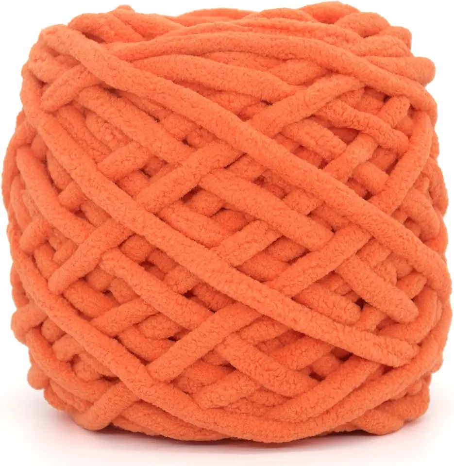 Fio de Chenille Grosso para Crochê, Laranja, Macio e Aveludado, Ideal para Mantas de Bebê, Tricô e Crochê para Iniciantes, 100G (Laranja)