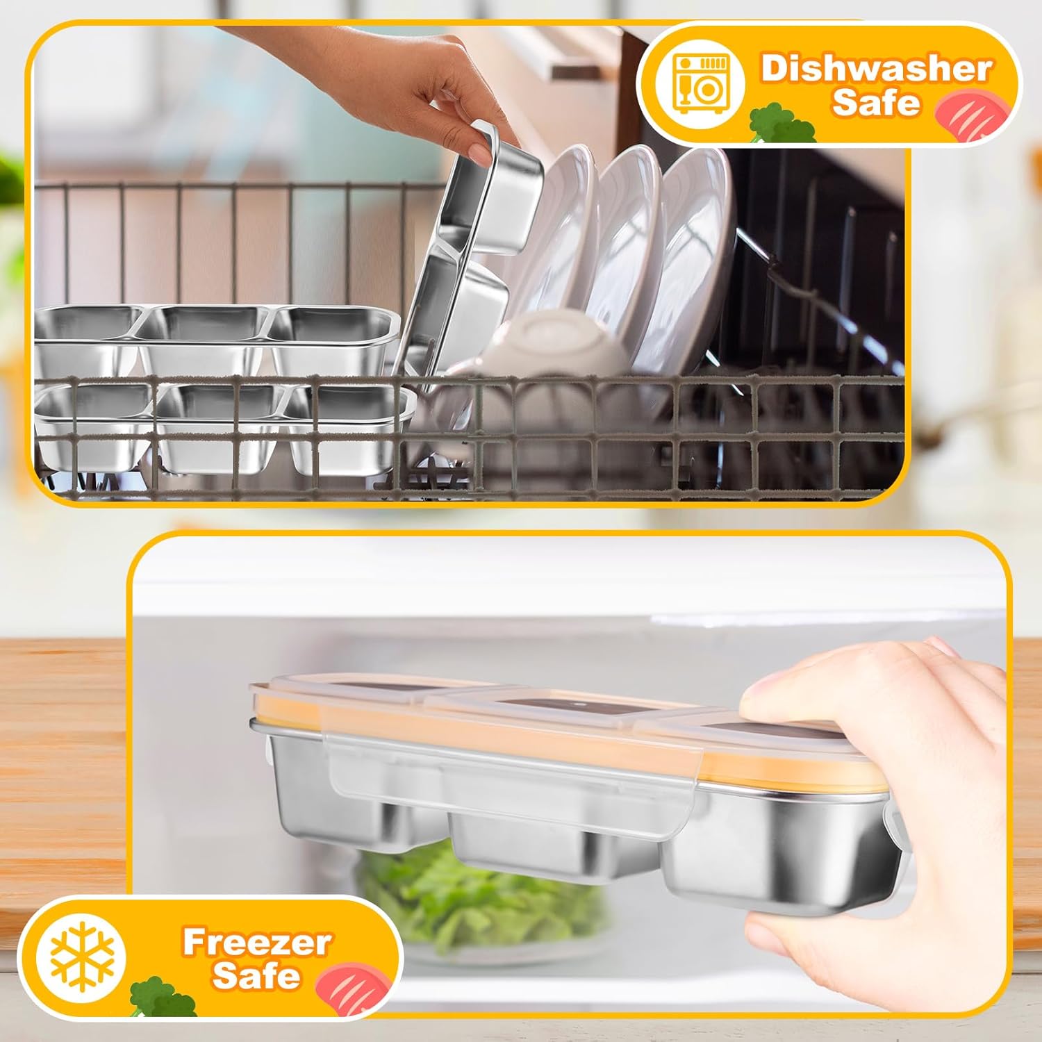 LemonRoad 4 Sets Stainless Steel Snack Containers for Kids Adults Reusable 3 Compartment Snack Boxes with Lids Leak Proof Metal Bento Lunch Boxes with Forks and Spoons for School Work Travel - Image 5