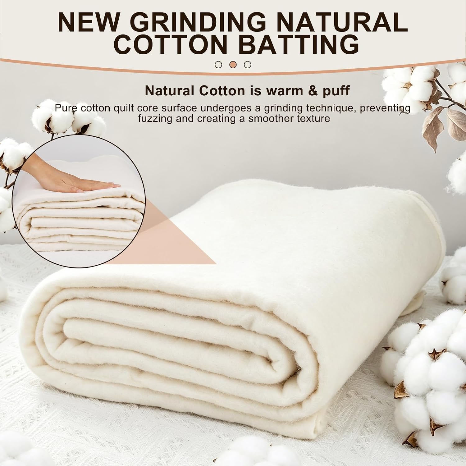 47" x 59" Natural Cotton Quilt Batting Grinding Batting for Quilting