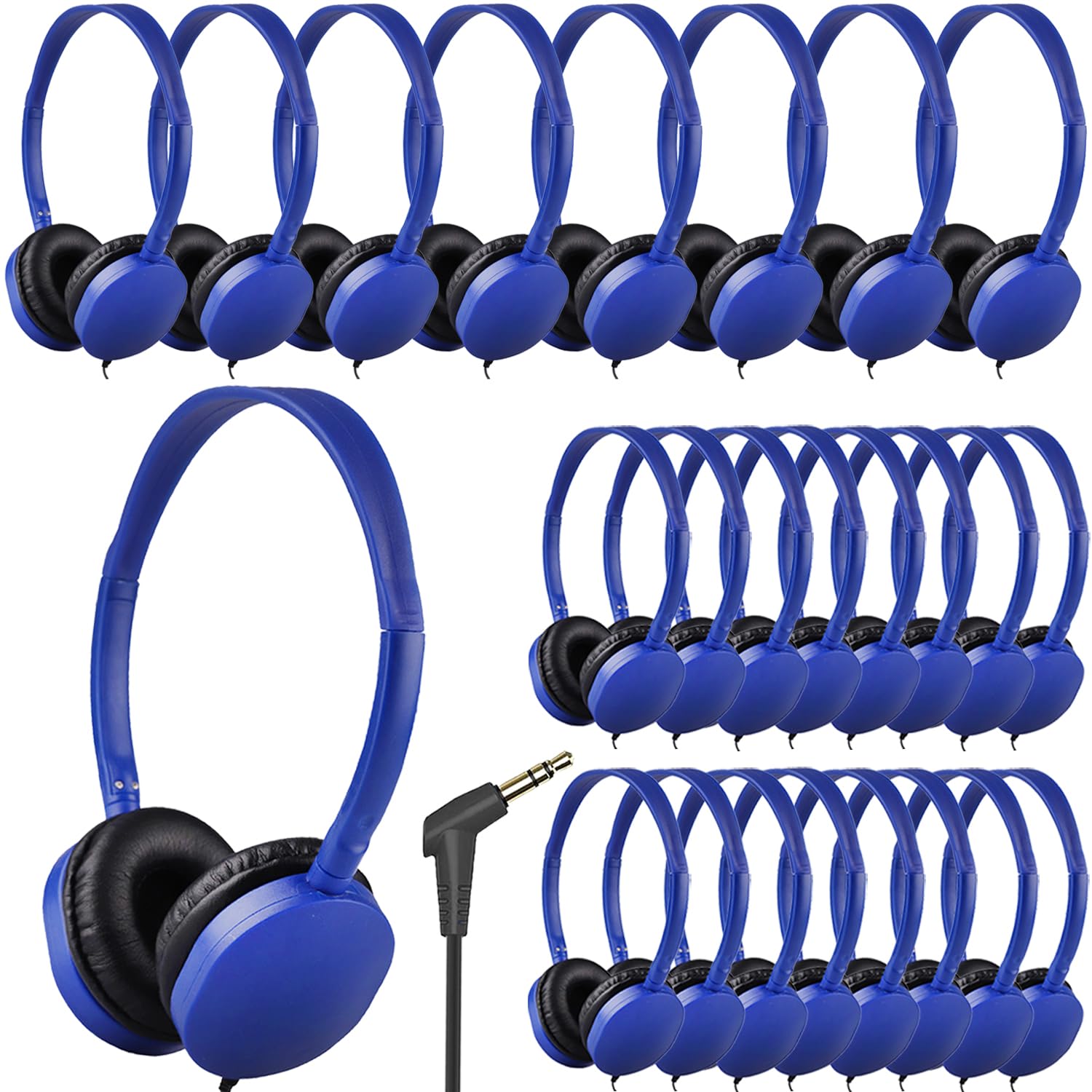 XOSDA 25 Pack Bulk Headphones for Classroom School Students, Wholesale Individually Wrapped Adjustable On-Ear Headphones for Teen Toddler Boys Girls(