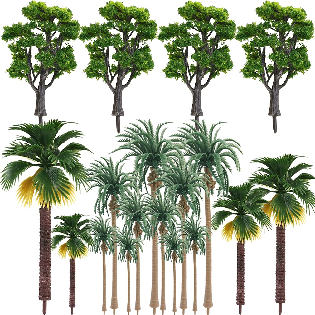 Rainforest Diorama Supplies Model Miniature Forest Plastic Toy Trees Bushes Coconut Palm Plant Crafts Train Scenery Oak 18 Set