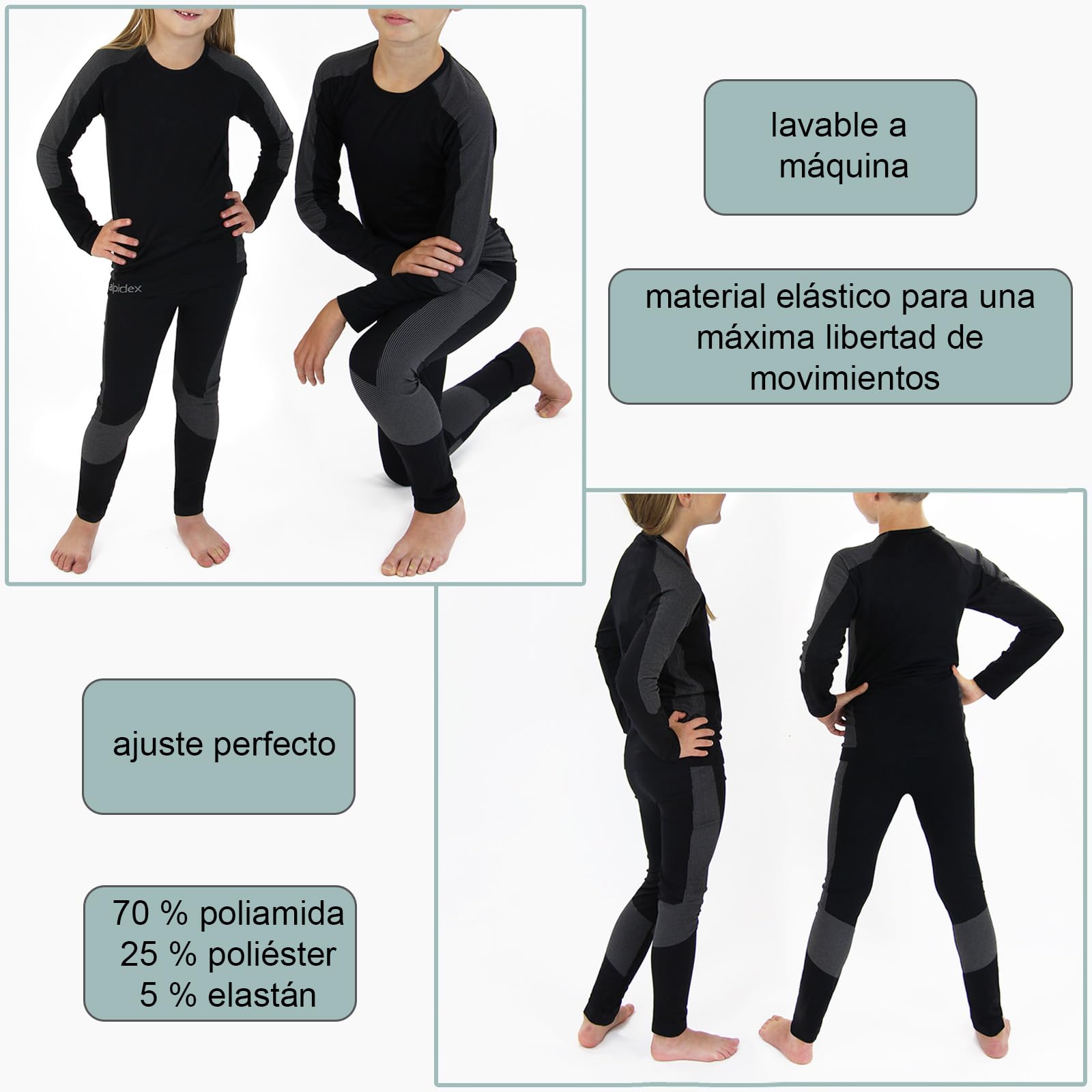 ALPIDEX Ropa Interior térmica niños Conjuntos térmicos Funcional esquí Invierno cálido Transpirable