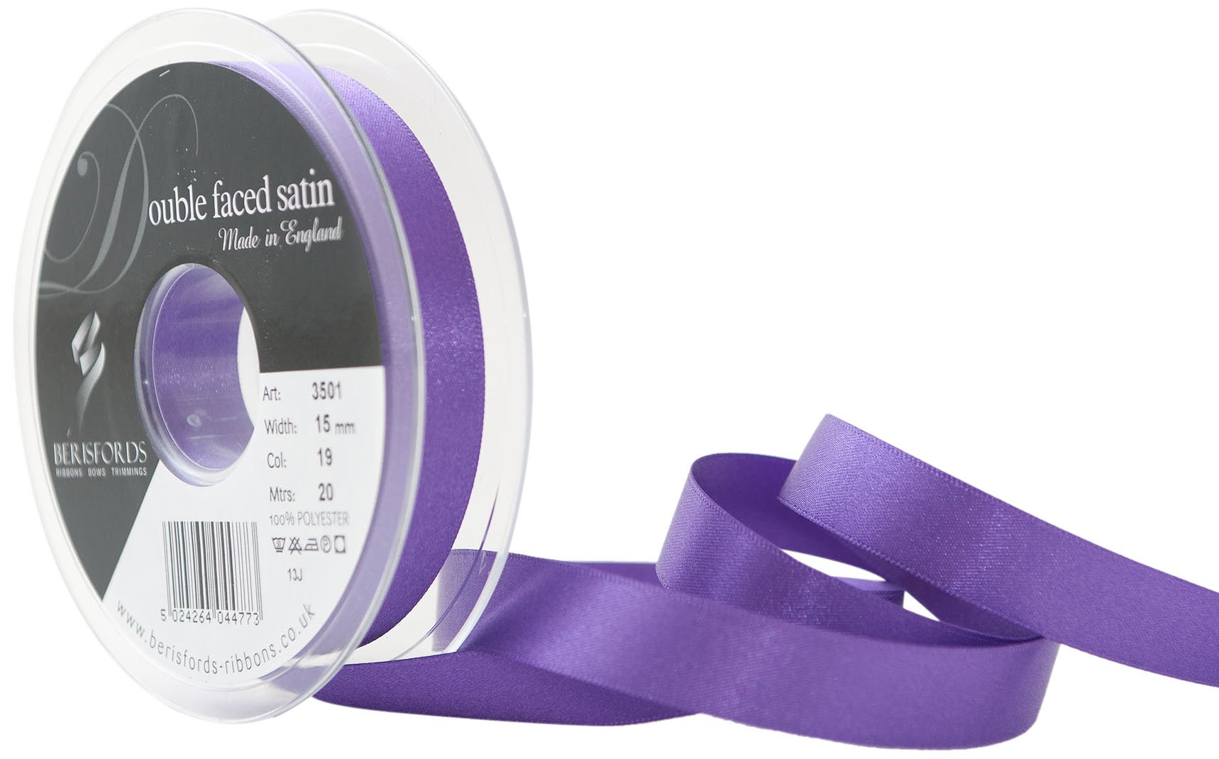Berisfords Double Satin Ribbon, Purple, 15 mm