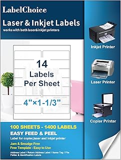 Labelchoice 100 Sheets 1400 Labels 4”x1-1/3” 14 Up Mailing Address Labels Stickers for Laser & Inkjet Printers, 4” x 1.33"...