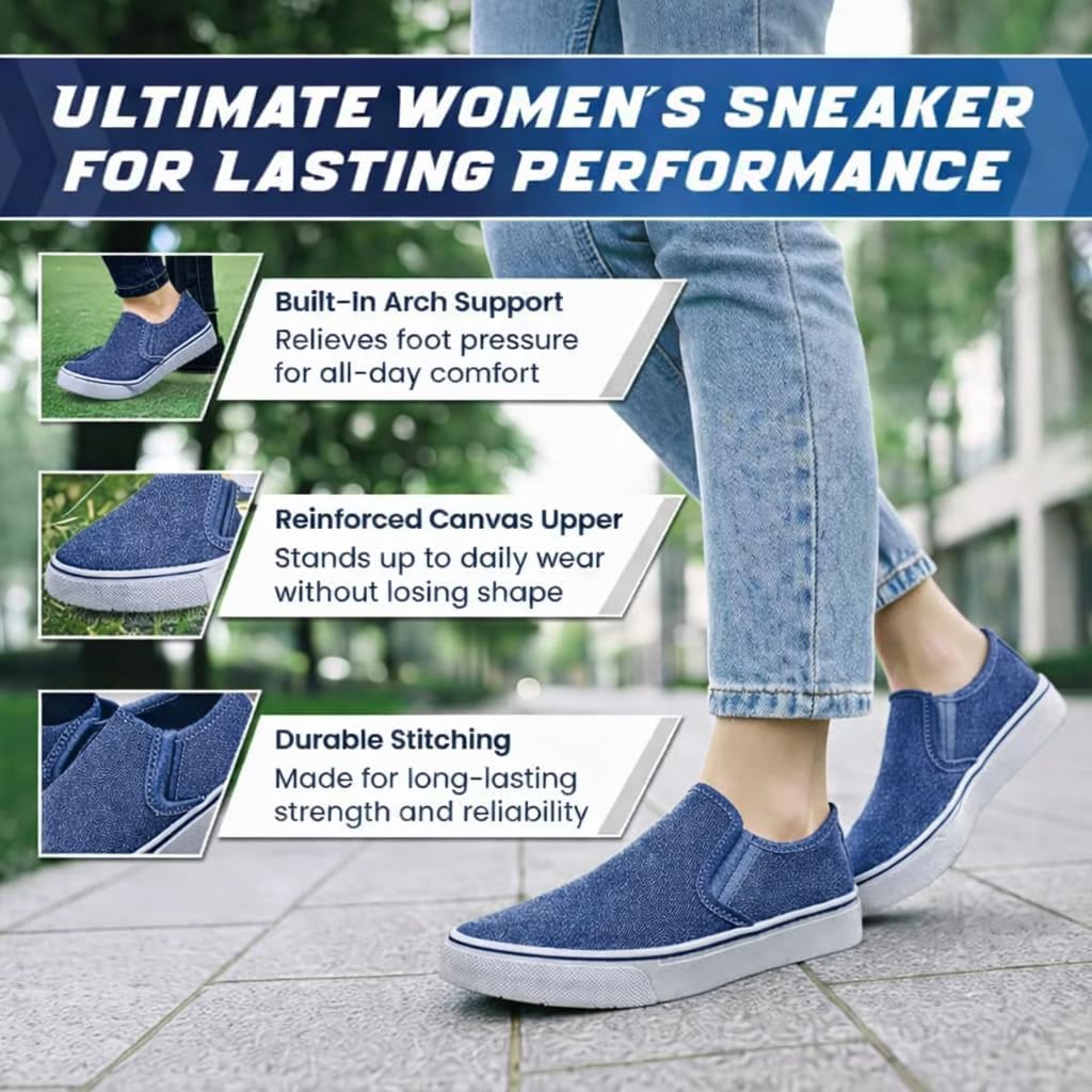 Emma Shoes Low-Top Slip Ons Women's Fashion Sneakers Casual Canvas Sneakers for Women Comfortable Flats Breathable Padded Insole Slip on Sneakers Women Low Slip on Shoes - Image 7