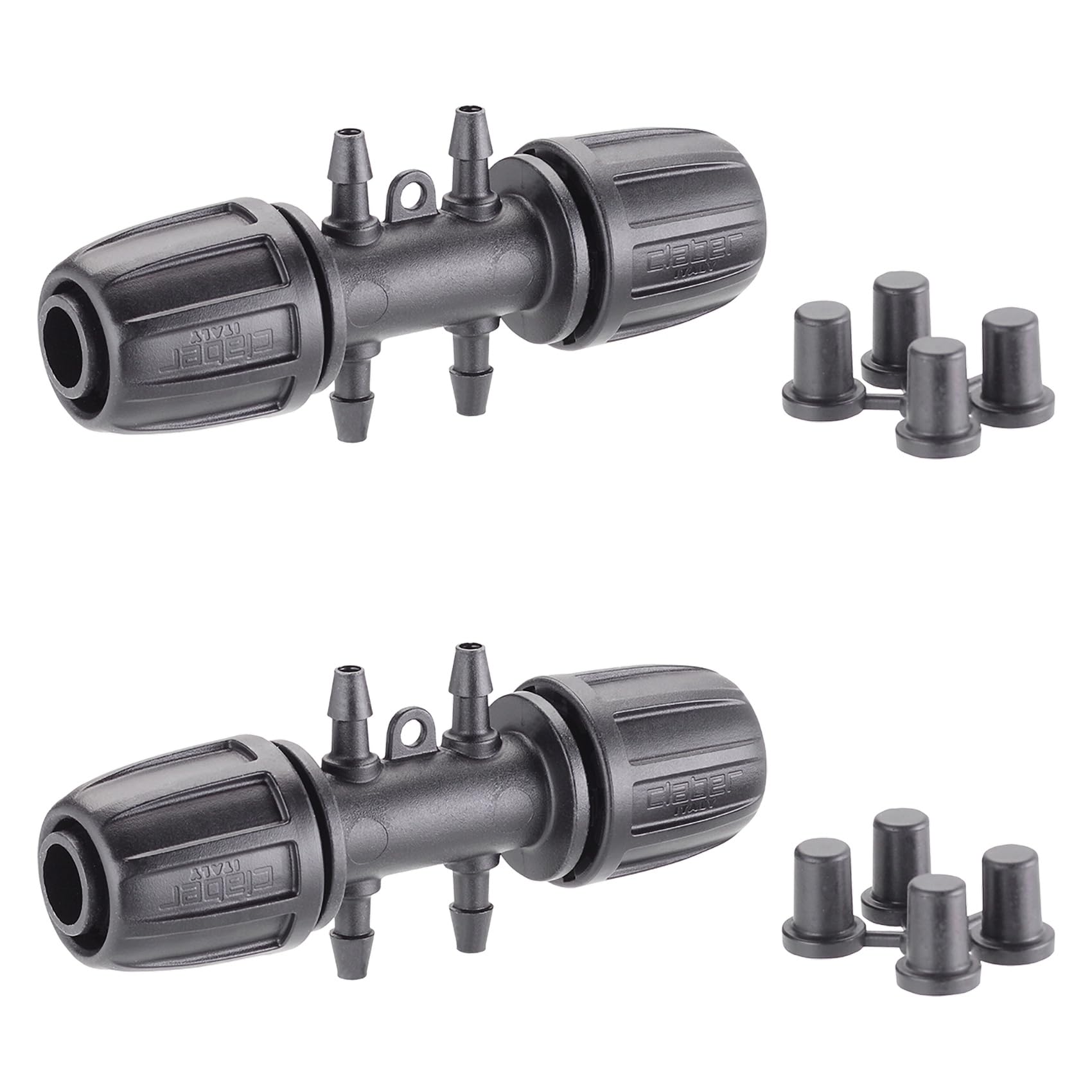 Claber Black 1/2 Inch Connector With 1/4 Inch 4-Way Adaptor (2) (91027)