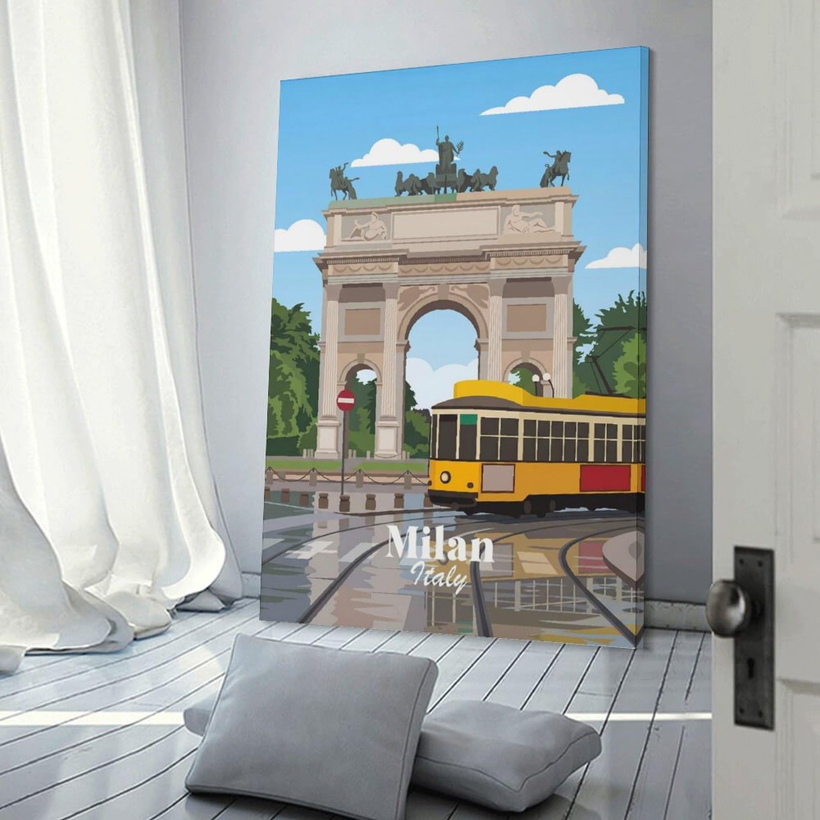 Junmoney Frame-Style-2 Canvas Art Print Milan Italy, 16X24inch(40X60cm), For Contemporary Homes, Apartments Or Offices, Decorative Canvas Decor For Home Updates