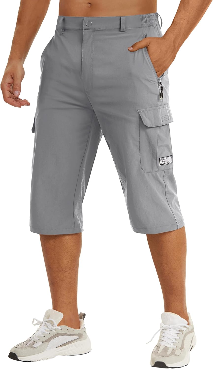TACVASEN Men's Capri Pants Cargo Long Shorts Quick Dry Lightweight 3/4 Pants Below Knee Summer Hiking Work