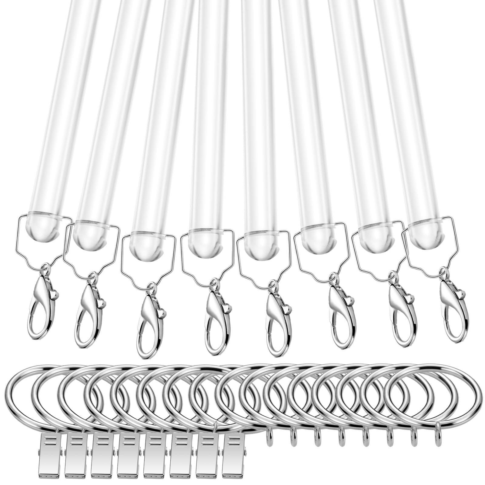 Suzile 8 Pack Clear Acrylic Curtain Pull Wand Universal Drapery Pull Rod with Metal Snap Invisible Clear Curtain Wand for Opening and Closing Drapery Grommet Curtains (30 Inch)