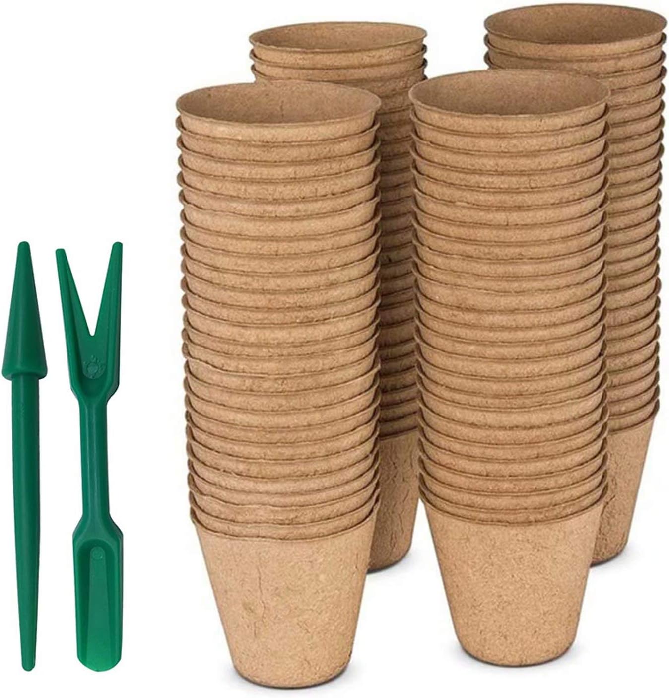 100 Pcs 3.15IN Peat Pots for Seeding-Biodegradable Seed Starter Pots with 2 Pcs Seeding Tool,Biodegradable Plant Kits, Garden Germination Nursery Pot