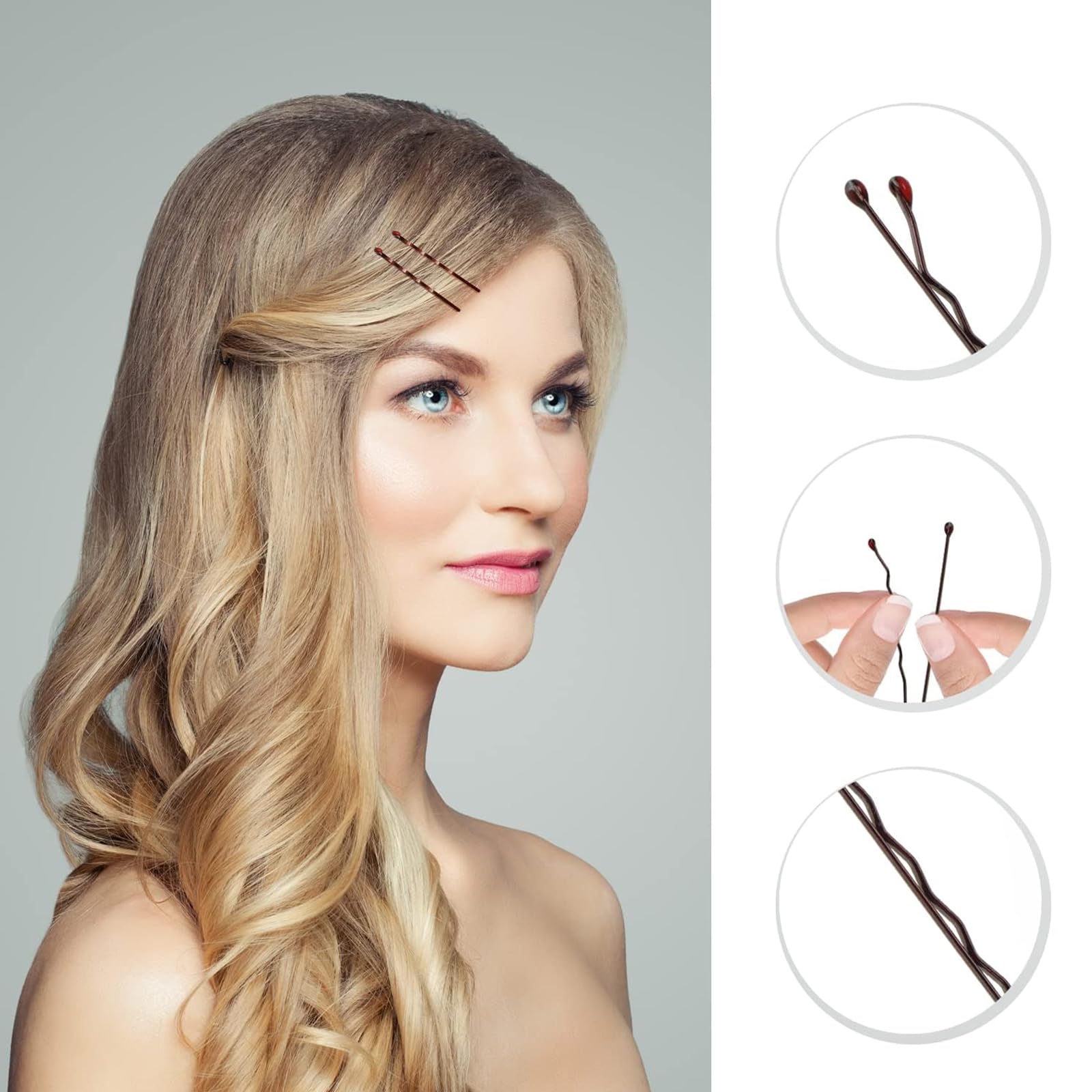 300pcs Bobby Pins Kit, Hair Pins for Women Brown, Hair Bands,U Shape Pin for Buns Braids and Updos with Storage Box - Image 3