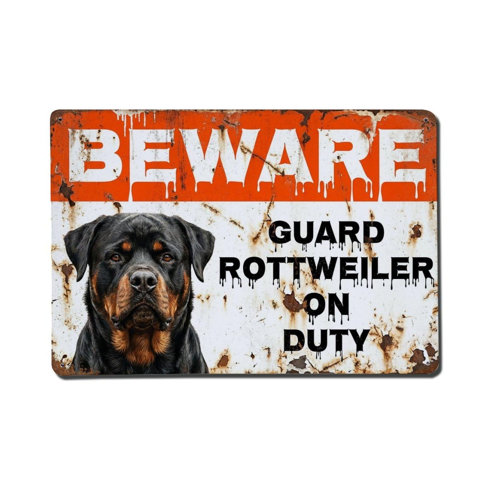 Vintage Funny Rottweiler Guard Beware of Dog Porch Metal Tin Sign