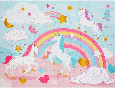 Blue Panda Unicorn Floor Challenge for Kid Girl - 100 Pieces, 2.3 x 3 ft, Rainbow Style - Educational Activity & Hands-On Fun for Kids