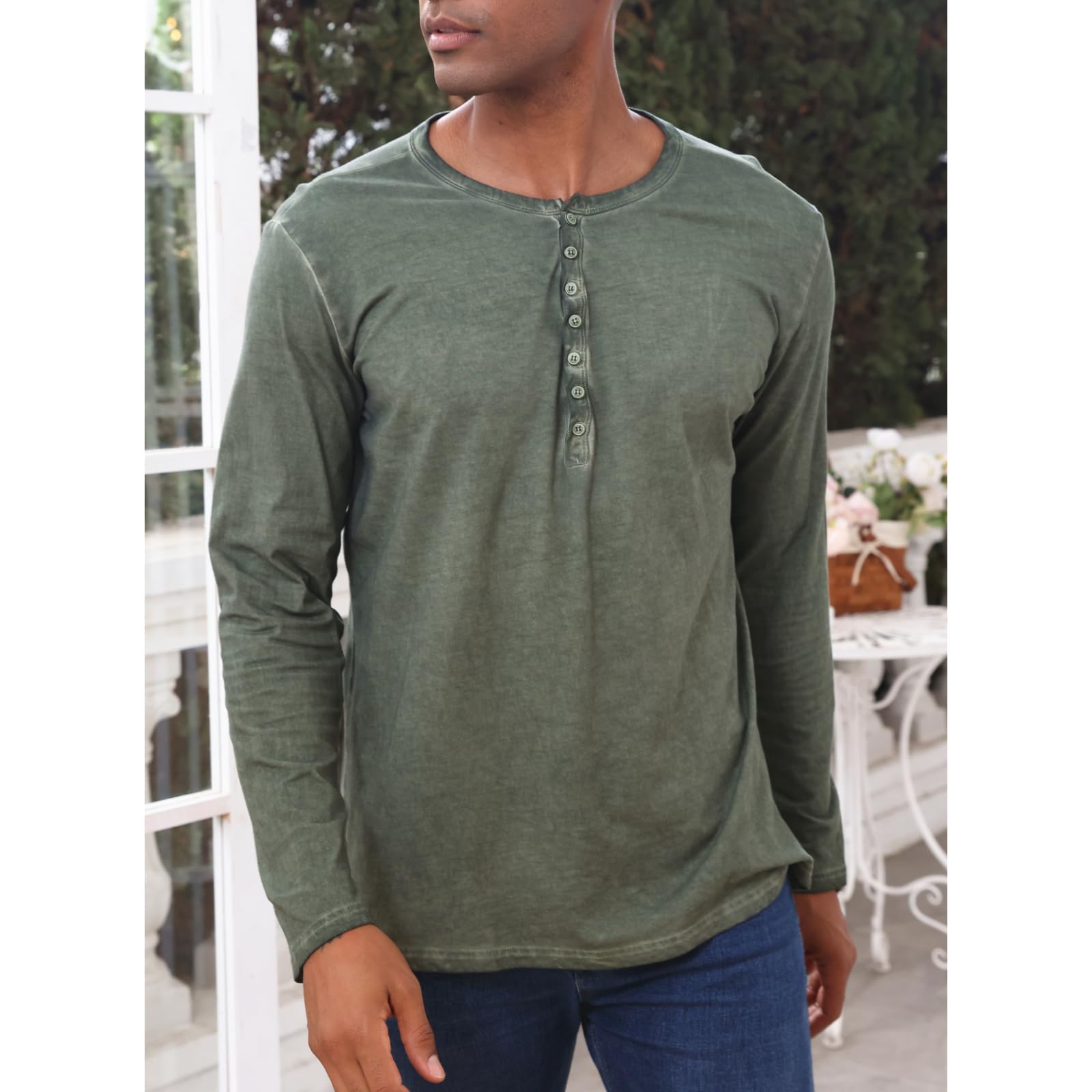 Tee Shirt Homme Manches Longues Henley T Shirt Manche Longue Homme Slim Fit Coton pour Homme M-3XL