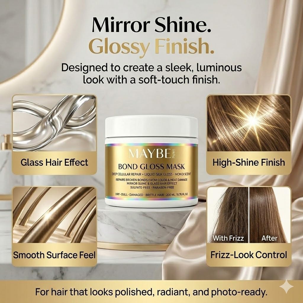 Maybe Paris Bond Gloss Hair Mask - Natural Deep Repair Hair Mask - Moisturizing Cream for Dull and Fragile Hair, 6.76 oz