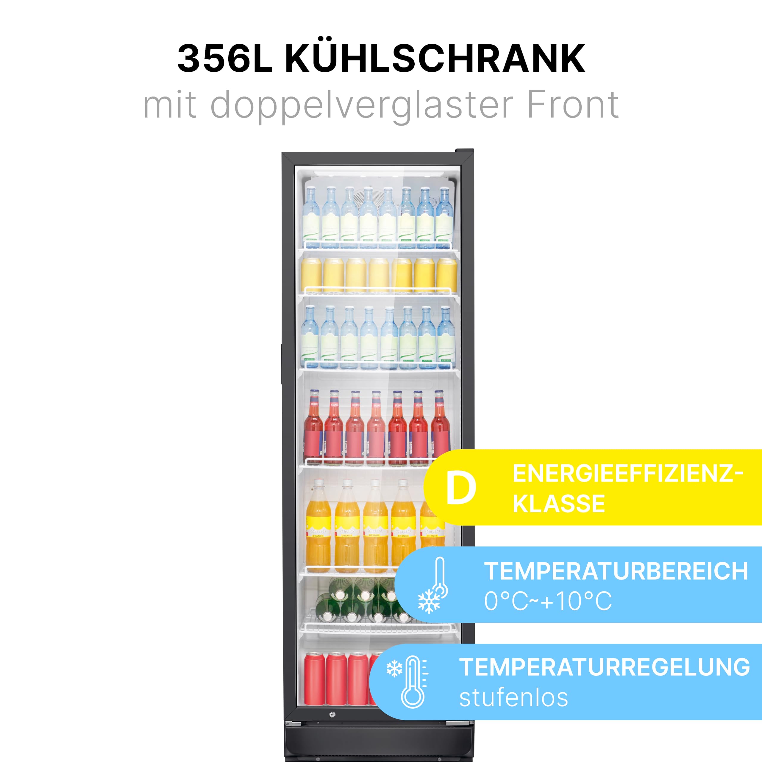 Bomann KSG 7351 Kühlschrank 347 Liter Getränkekühlschrank abschließbar Glastür LED-Licht schwarz