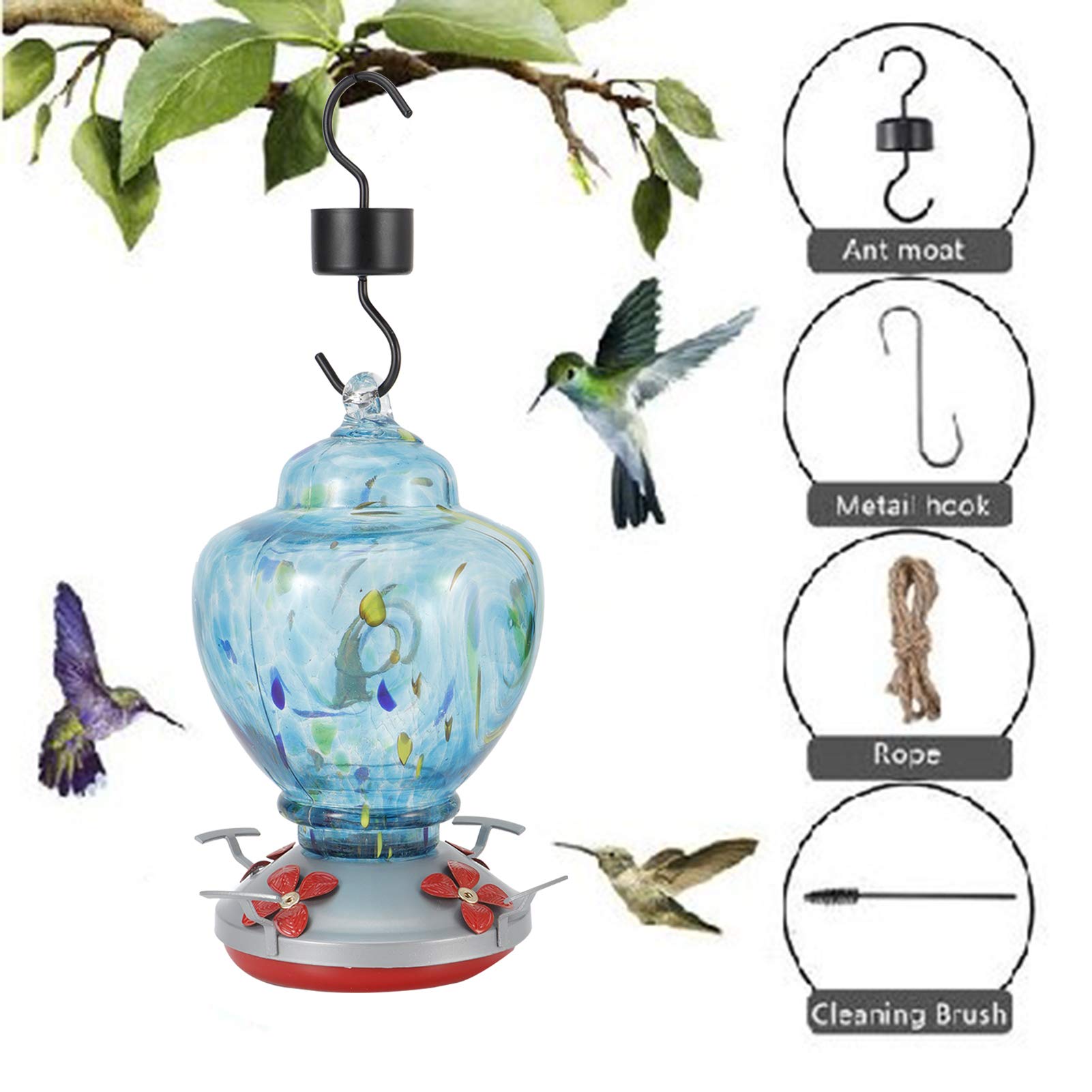 Ejoyous Hängender Glas-Vogelhäuschen, Abnehmbarer mit Sitzstange (J Type)