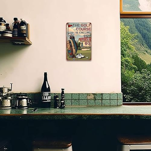 Miniatura 4 de Póster de golf de metal con texto en inglés "The Golf Course is Calling and I Must Go", póster para decoración del hogar, garaje, bar, restaurante,