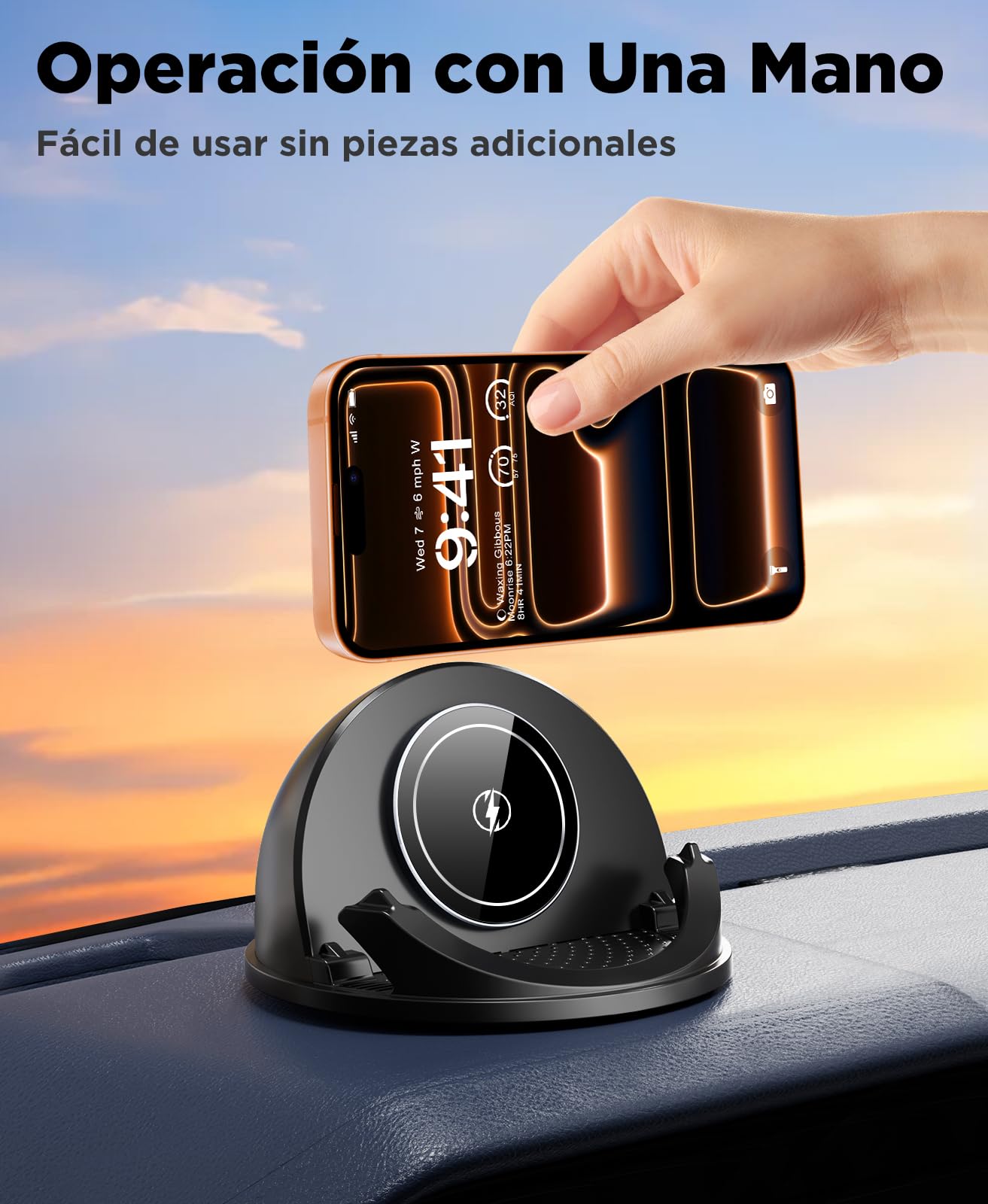 Beeasy Cargador Inalambrico Coche de Silicona, 15W Qi Rápido Estación de Carga Inductiva, [2025 Ventilador Integrado], Soporte Móvil Coche Salpicadero para iPhone Samsung Smartphone