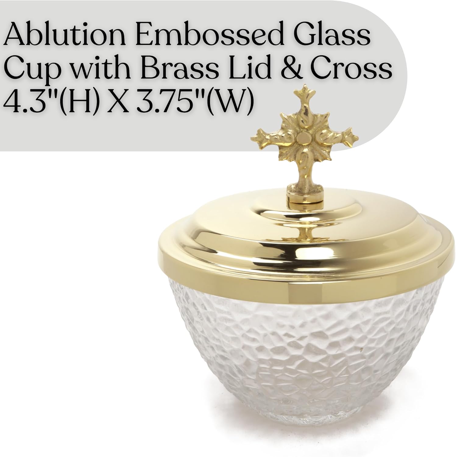 Needzo Ablution Glass Cup with Solid Brass Lid, Catholic Church Supplies, 4.3 x 3.75 Inches