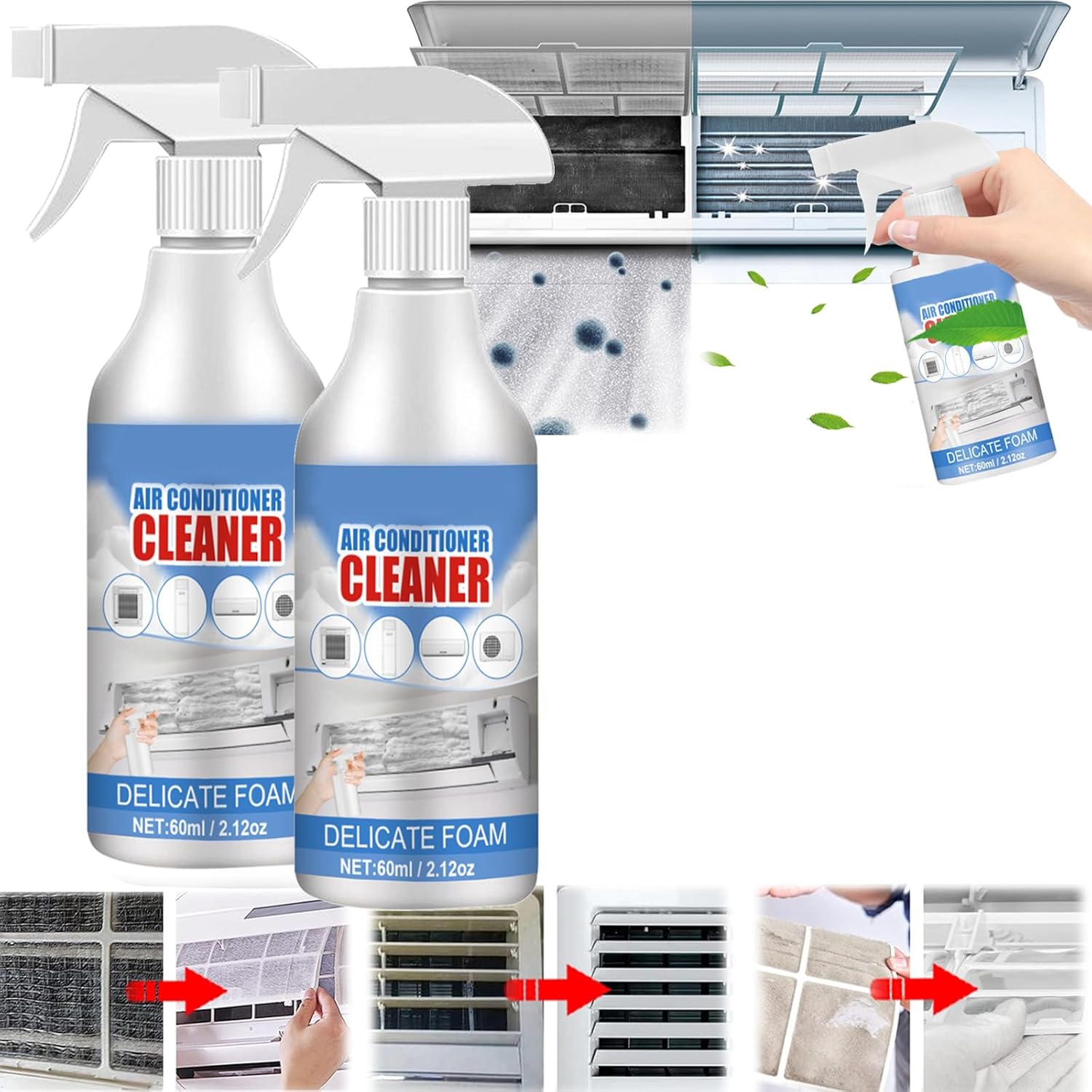 60ML Air Conditioner Foam Coil Cleaner, No Rinse Evaporator