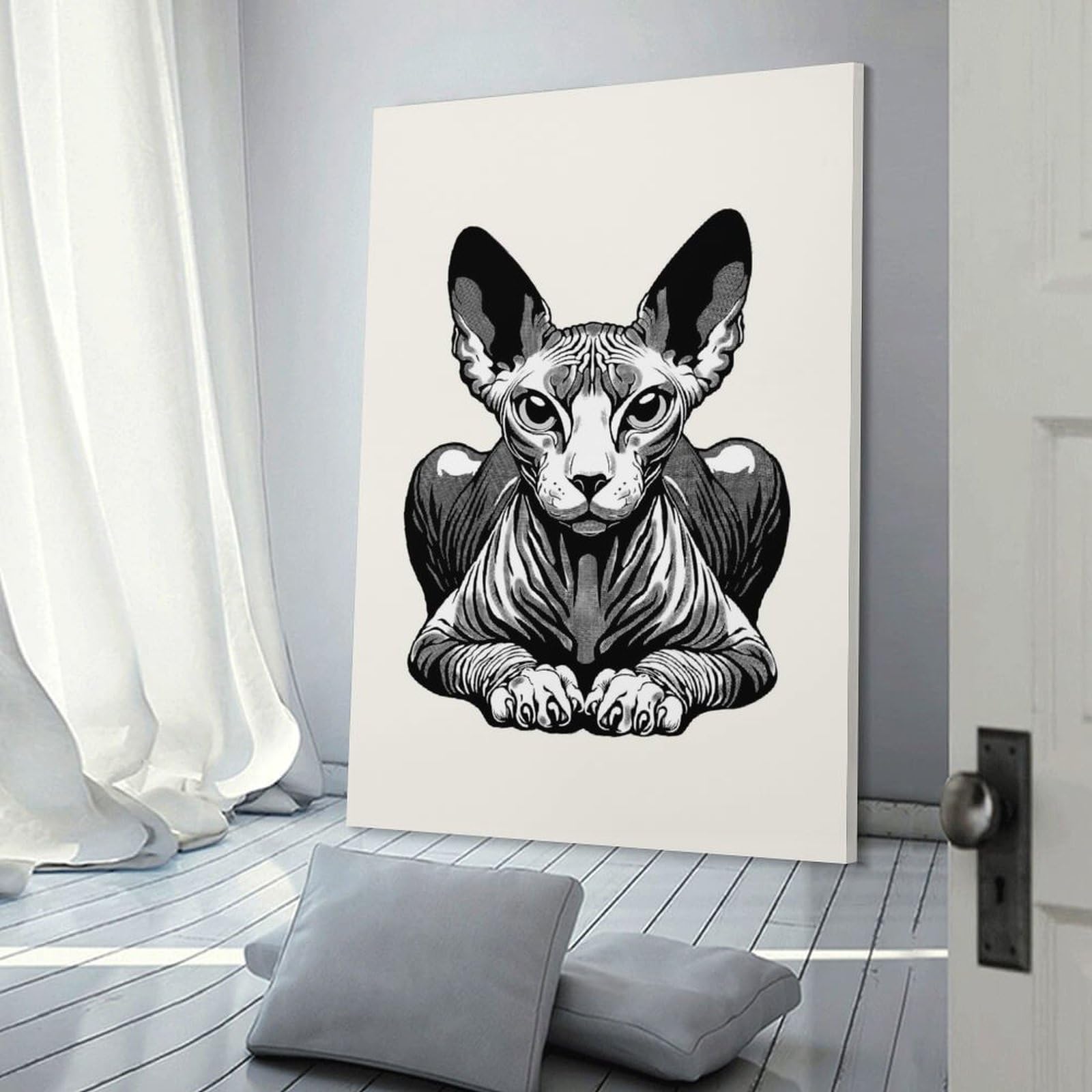 Junmoney Decorative Canvas Print Sphynx Cat, 20x30inch(50x75cm), for Entrance Walls, Hall Decor Or Foyers, A Stylish Accent for Home Entrances