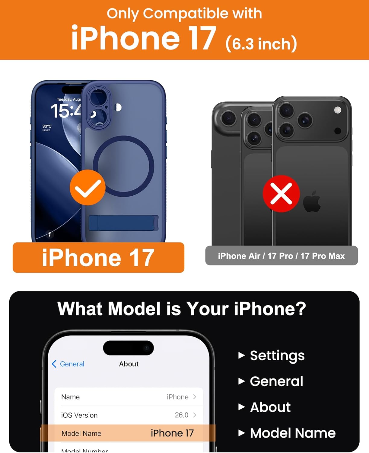 for iPhone 17 Magnetic Stand Case with Blue Magnetic Wallet, Camera Control Button, Full Lens Protection, Compatible with MagSafe, Military Grade Case for iPhone 17, Blue