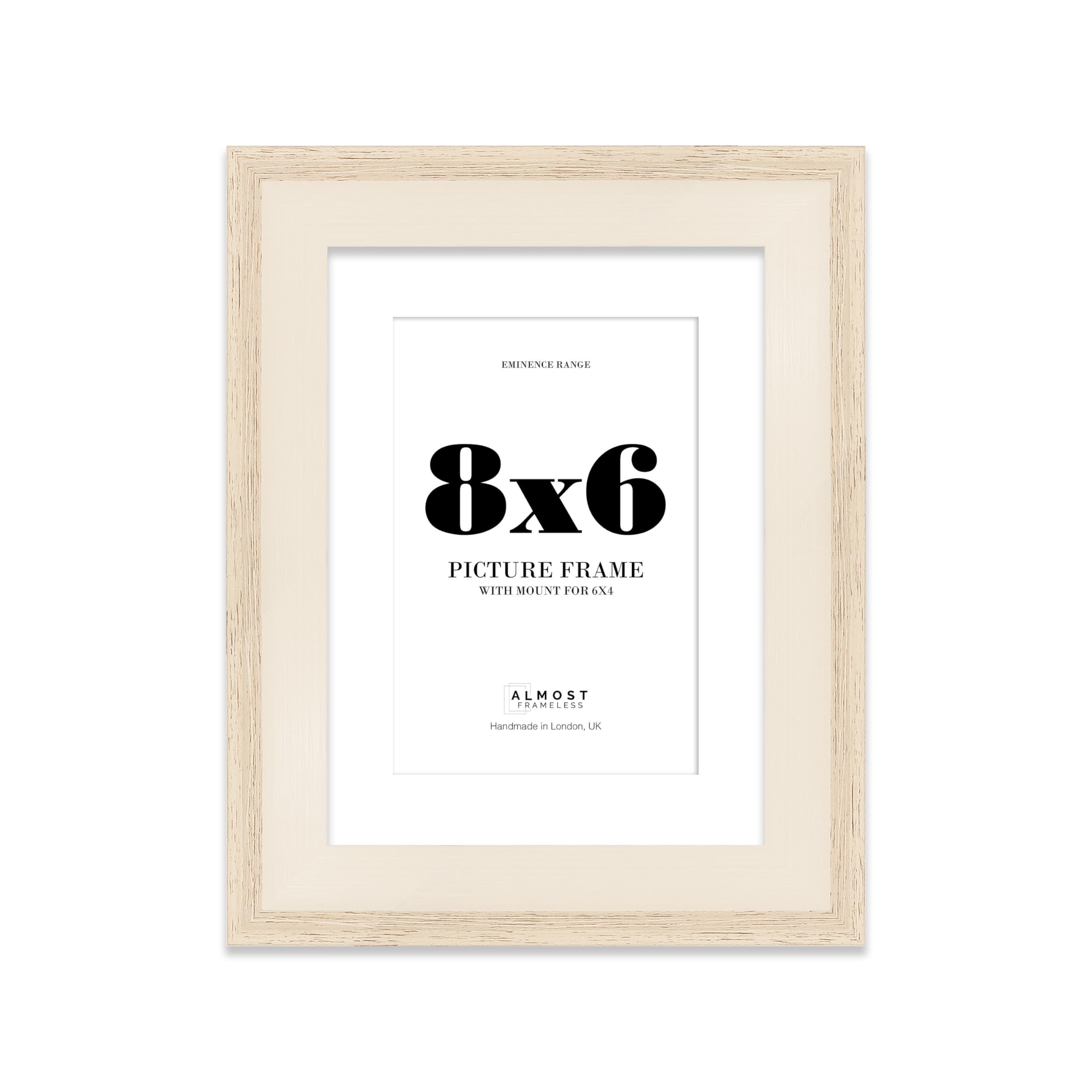 8x6" Oak Picture Frame with 6x4" Mount - Shabby Chic Photo Frame with Distressed Finish, Wall Hooks and Kickstand, 32mm Edge - 1 Pack