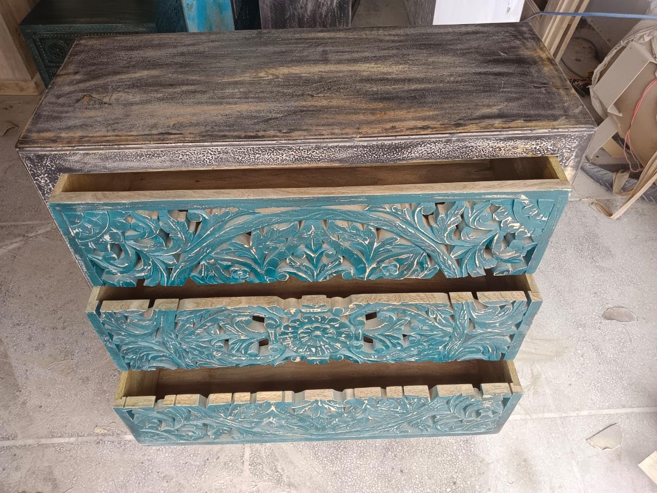 Nazar Art & Craft Wooden Chest of Drawer | 3 Drawers storage dresser with Shelf for Living Room & Home | Mango Wood | 40.5D x 100W x 90Hcm-image-21