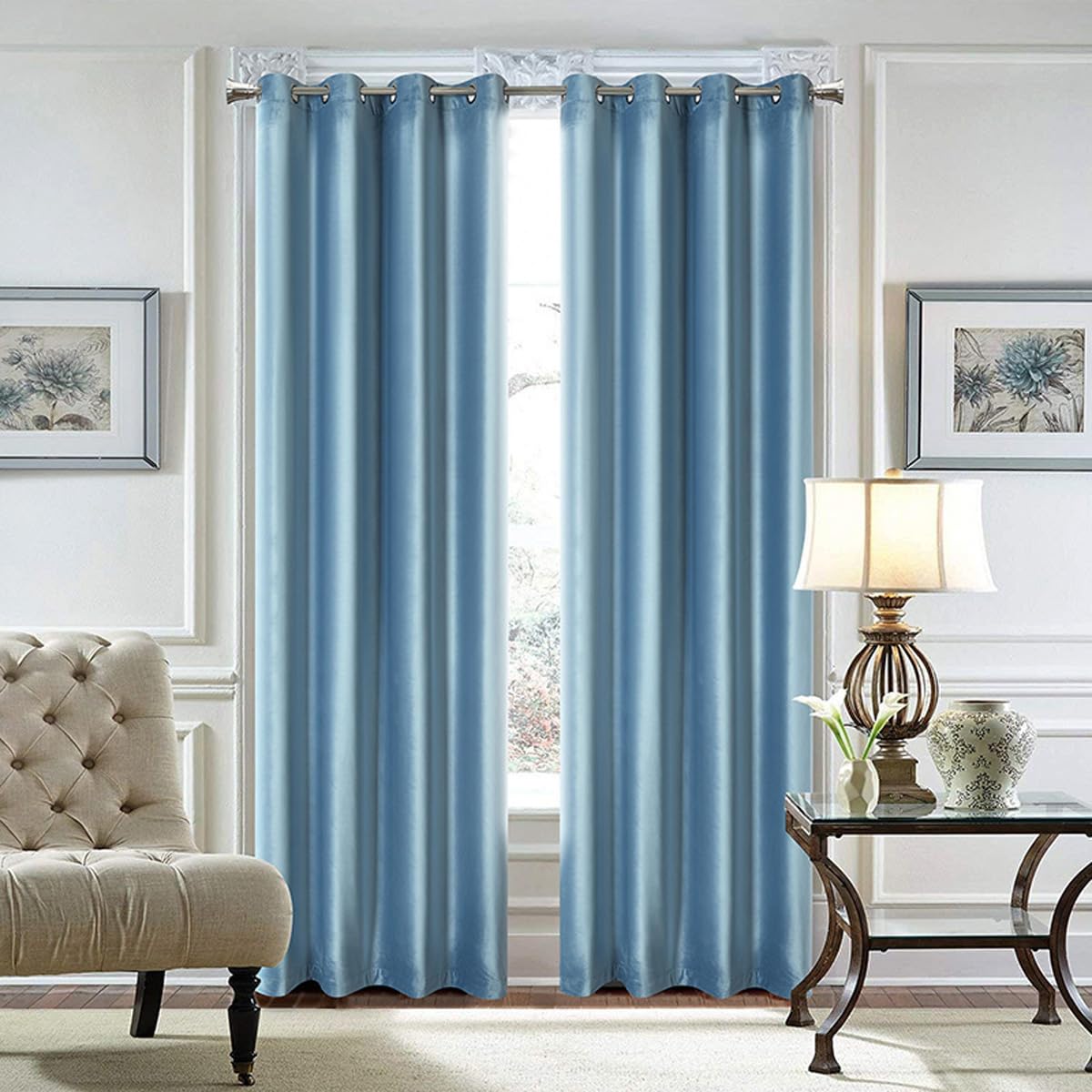 Lot de 2 rideaux 100 % occultants en velours, à isolation thermique et réduction du bruit, doux au toucher, insonorisants, pour salon, 183 x 214 cm, bleu