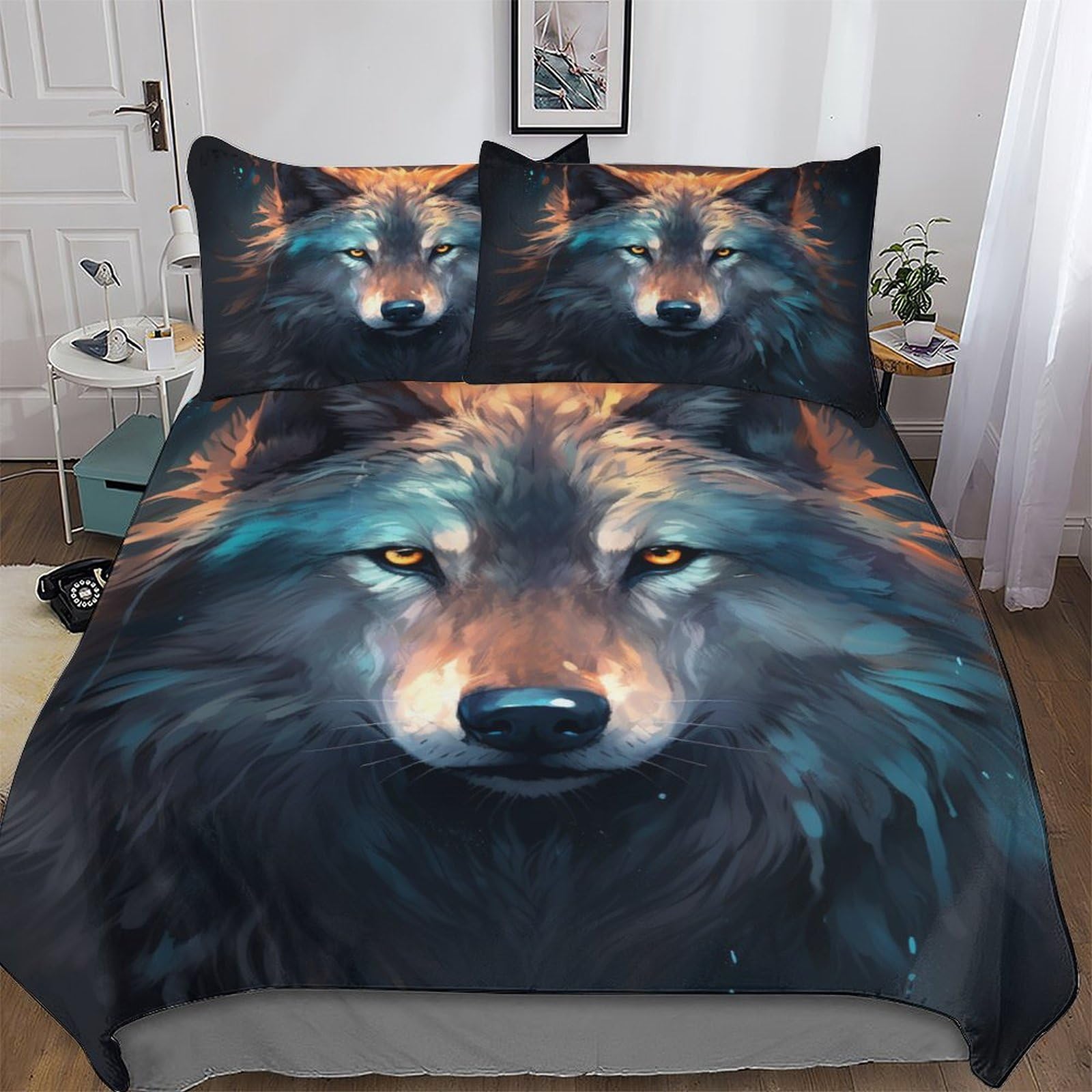 Parure de lit single 135x200cm avec housse de couette loup pour enfants