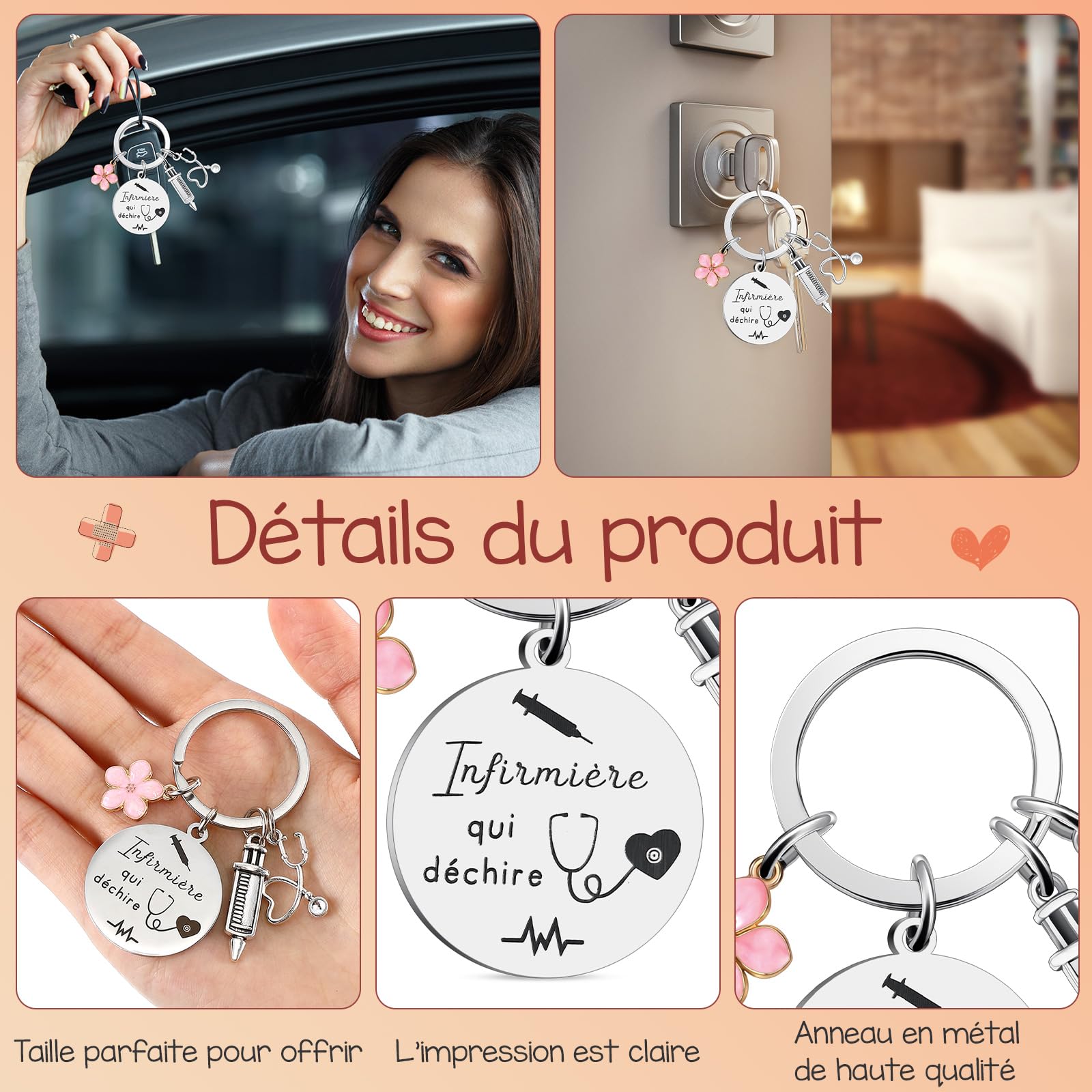 Sinmoe Cadeaux pour Infirmière Mini Bloc-Notes Porte-Clés Stylo à Bille Infirmière Qui Déchire
