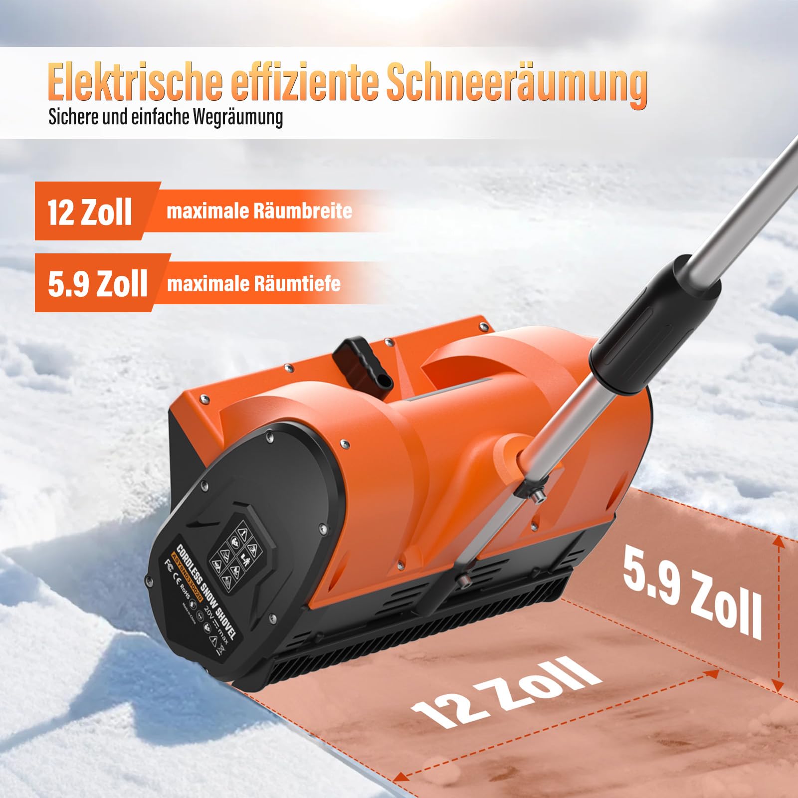 Akku Schneefräse,elektrische Schneefräse Akku 2× 4.0Ah mit Ladegerät,Arbeitsbreite 30 cm, maxSchneehöhe 20 cm,bis 3m Auswurf,30° Verstellbarer Auswurfkanal für Gehwege,Einfahrten