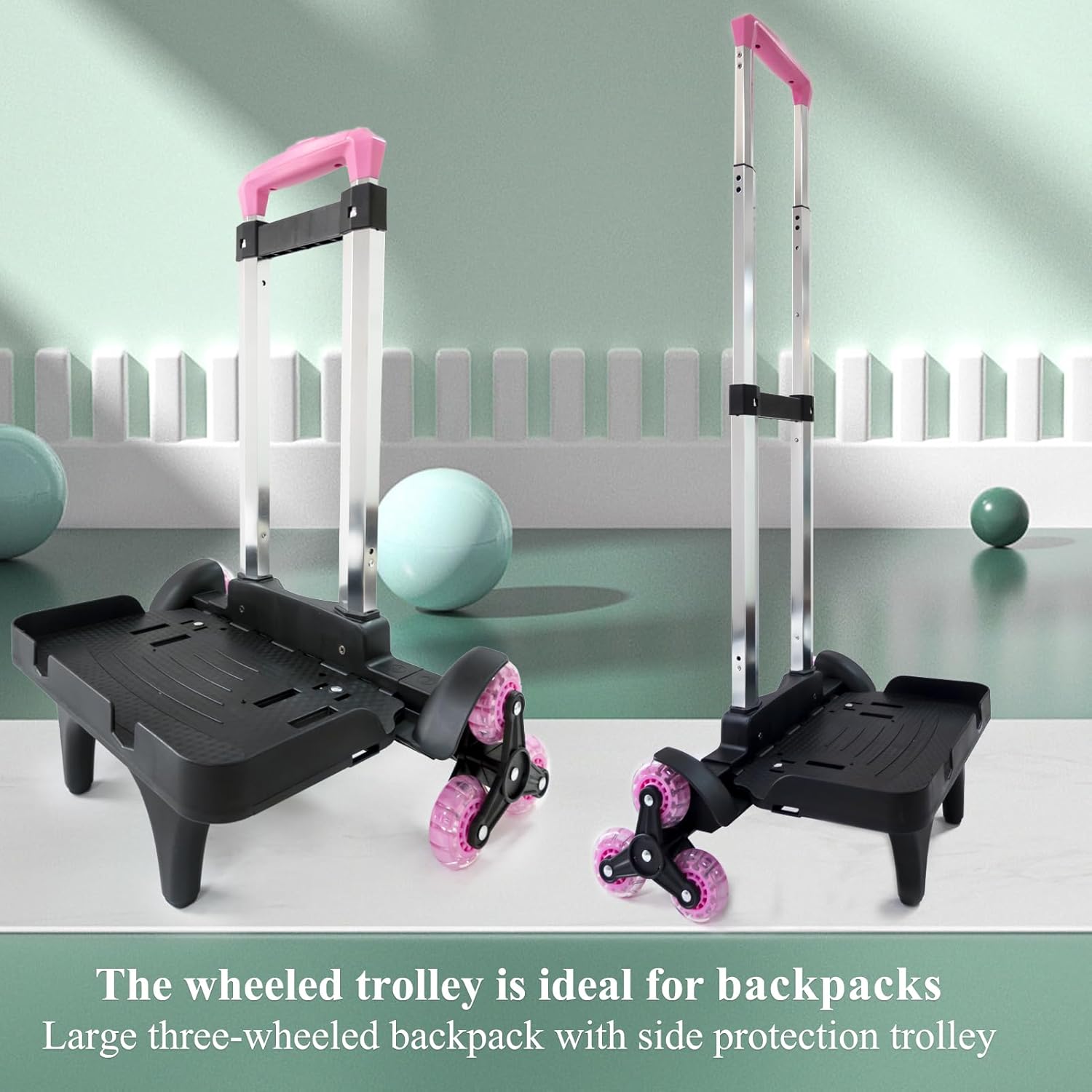 Backpack Trolley Wheeled Cart- Foldable Aluminium Alloy Hand Truck with 3 Wheels and Luggage Strap for Backpacks and Travel Luggage,Backpack Cart with Edge Guard Base,Rolling Backpack Dolly