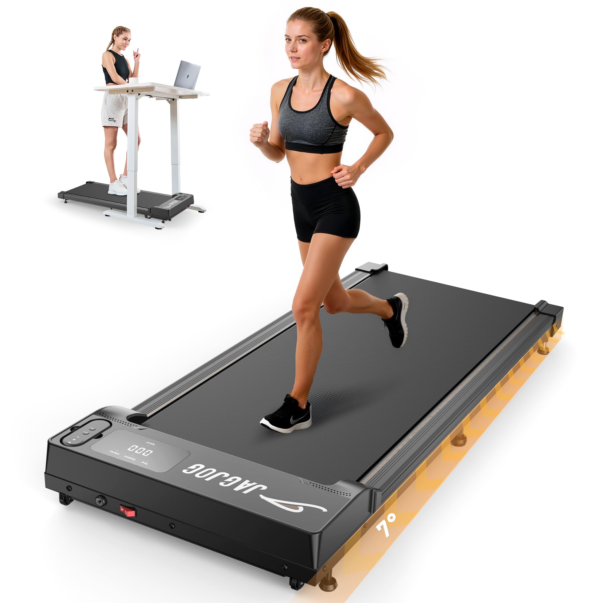Walking Pad with Incline, 15% Under Desk Treadmill with LED Display, 1-6 km/h Incline Treadmill, 2.5 HP Running Machine for Home and Office, No Assembly