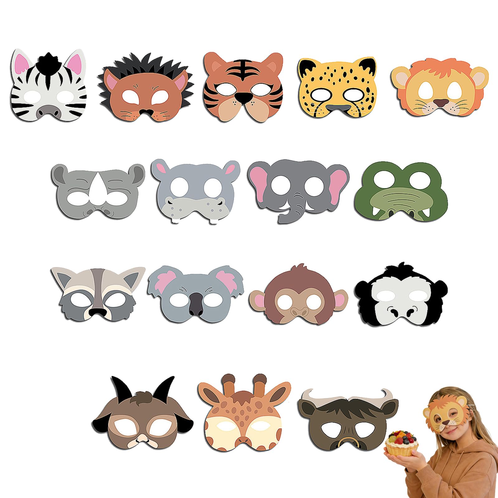 CUWERFO 16 PCS Animal Mask, Animal Masks for Kids, Children Masks Animal Party Mask, for Halloween Party Masquerade Birthdays Jungle Theme Party Favors Supplies