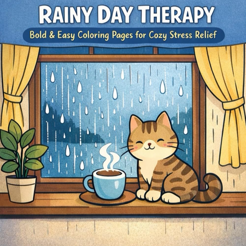 Rainy Day Therapy: Bold & Easy Coloring Pages for Cozy Stress Relief